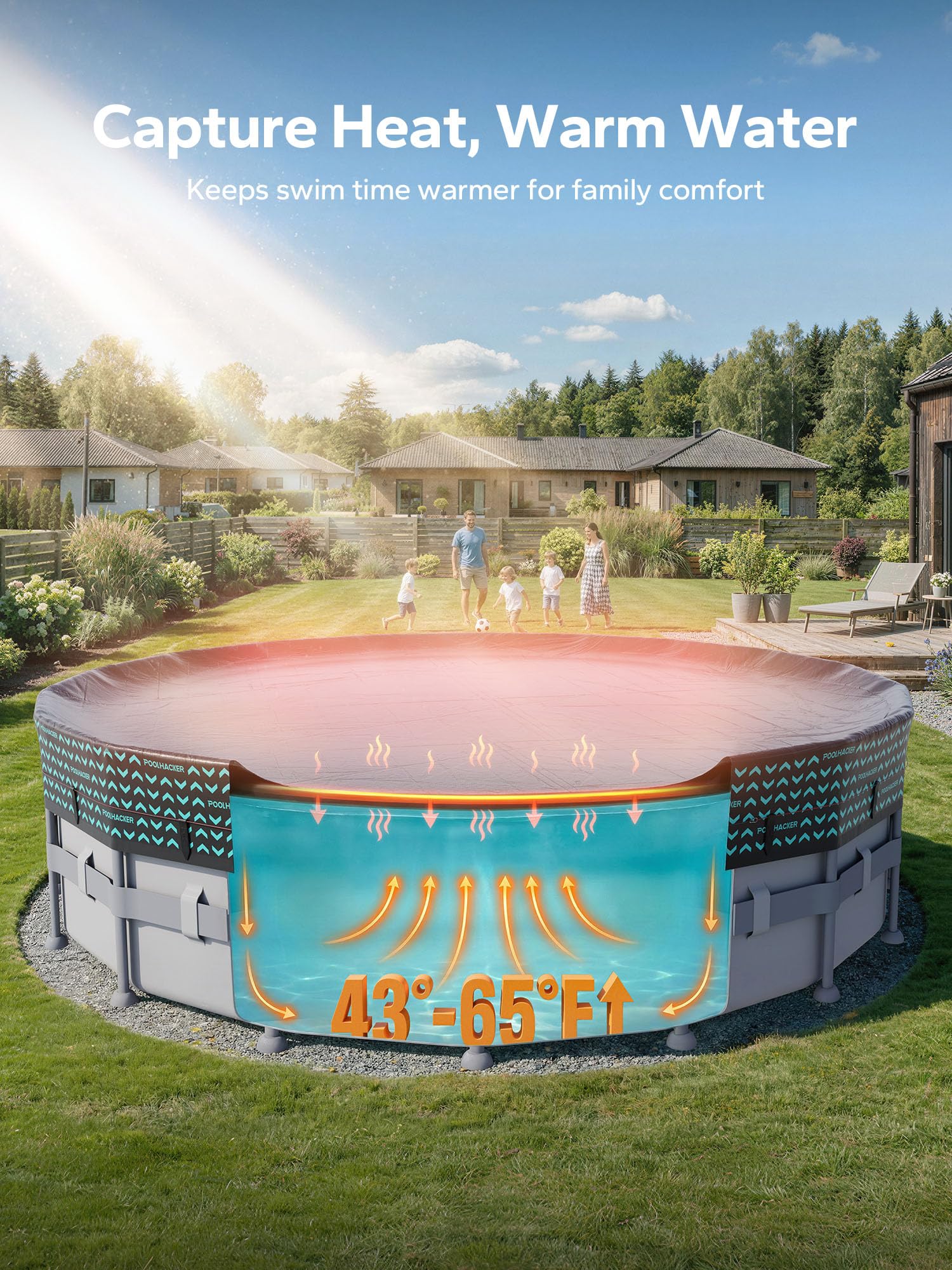 POOLHACKER pool cover showing the extended coverage design