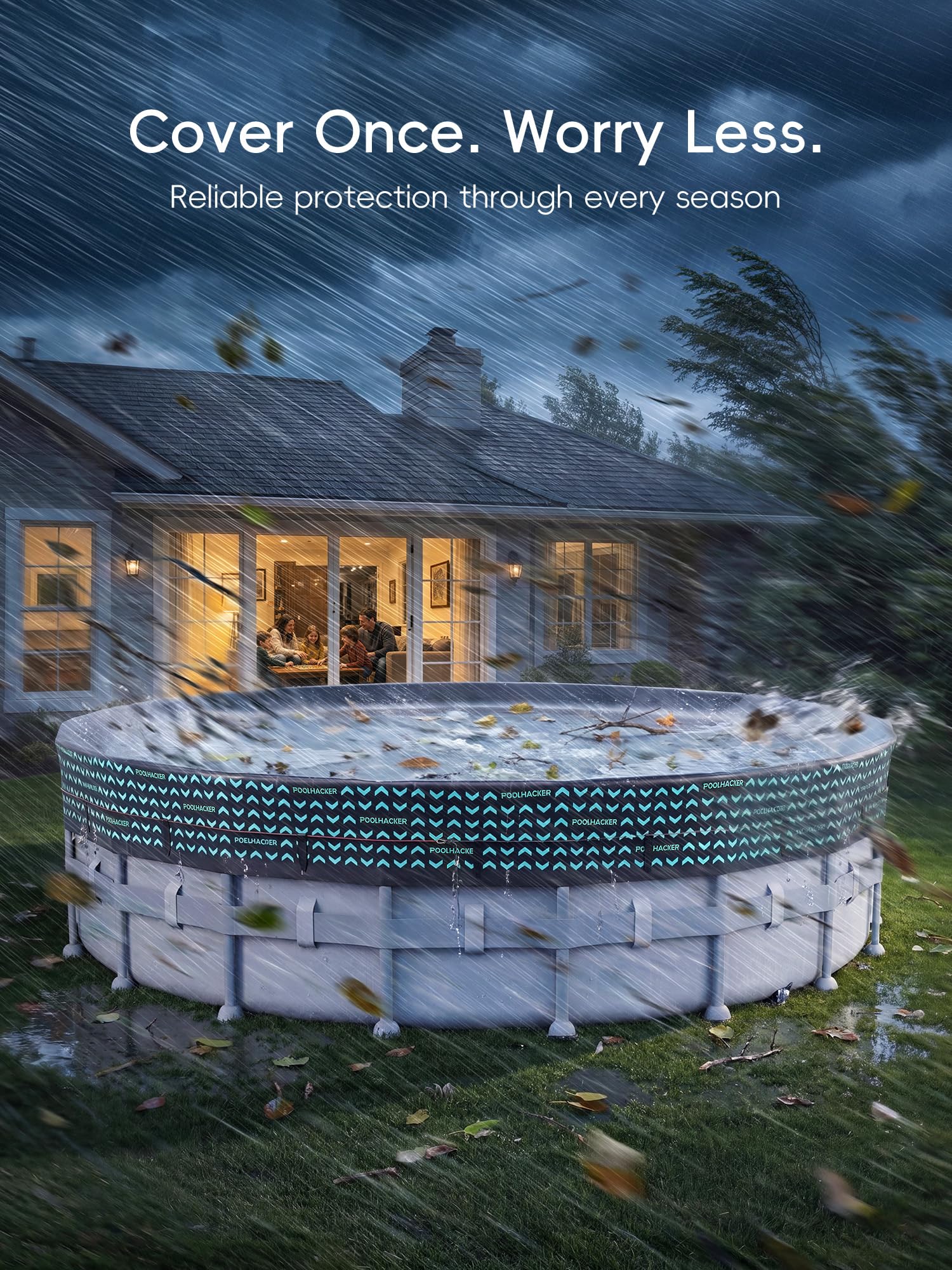 POOLHACKER round pool cover stored neatly