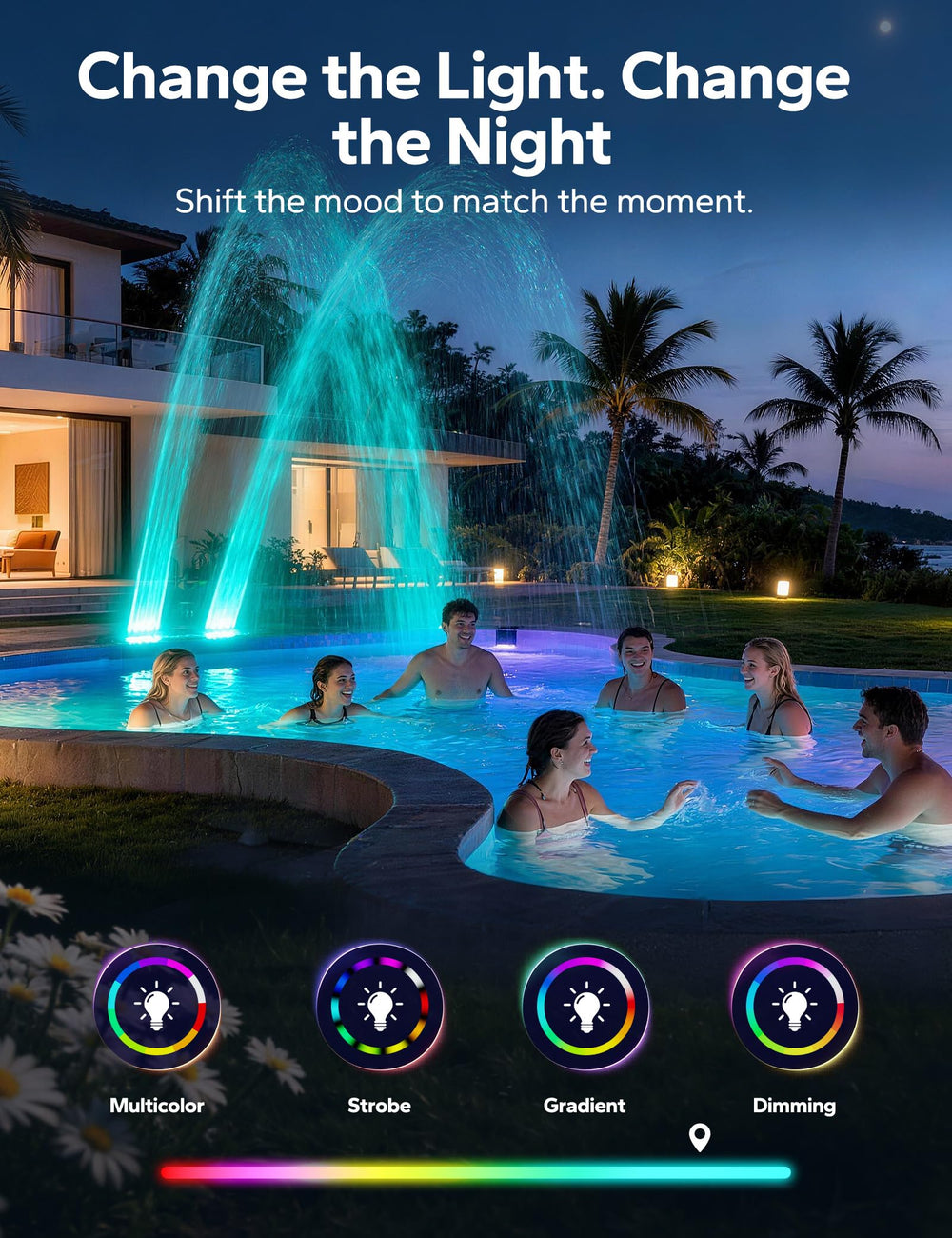 POOLHACKER Solar Pool Fountain in a garden setting