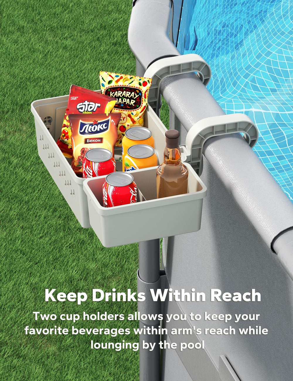 POOLHACKER storage basket with towels and drinks organized