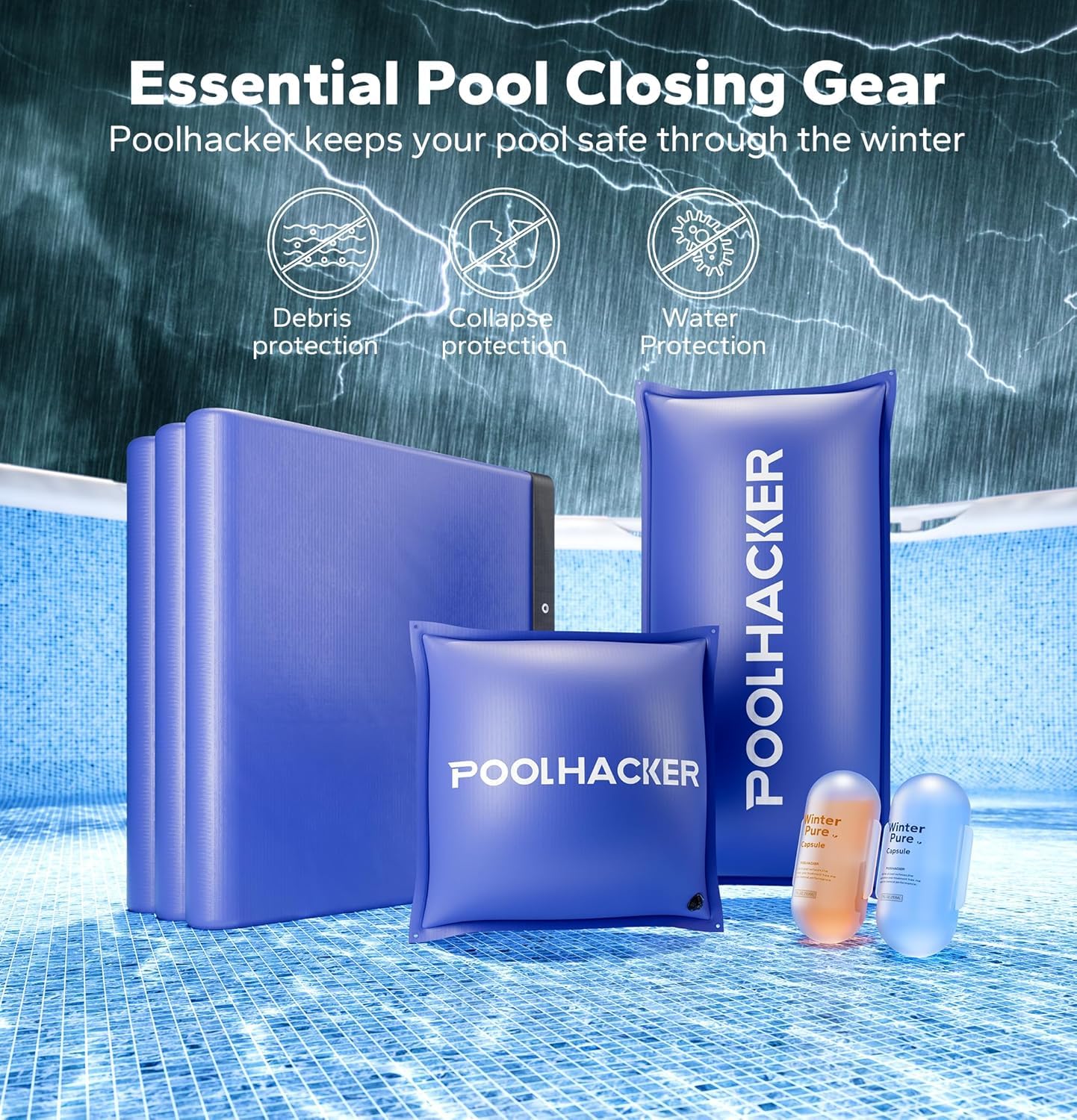 POOLHACKER winter pool cover in use on above-ground pool