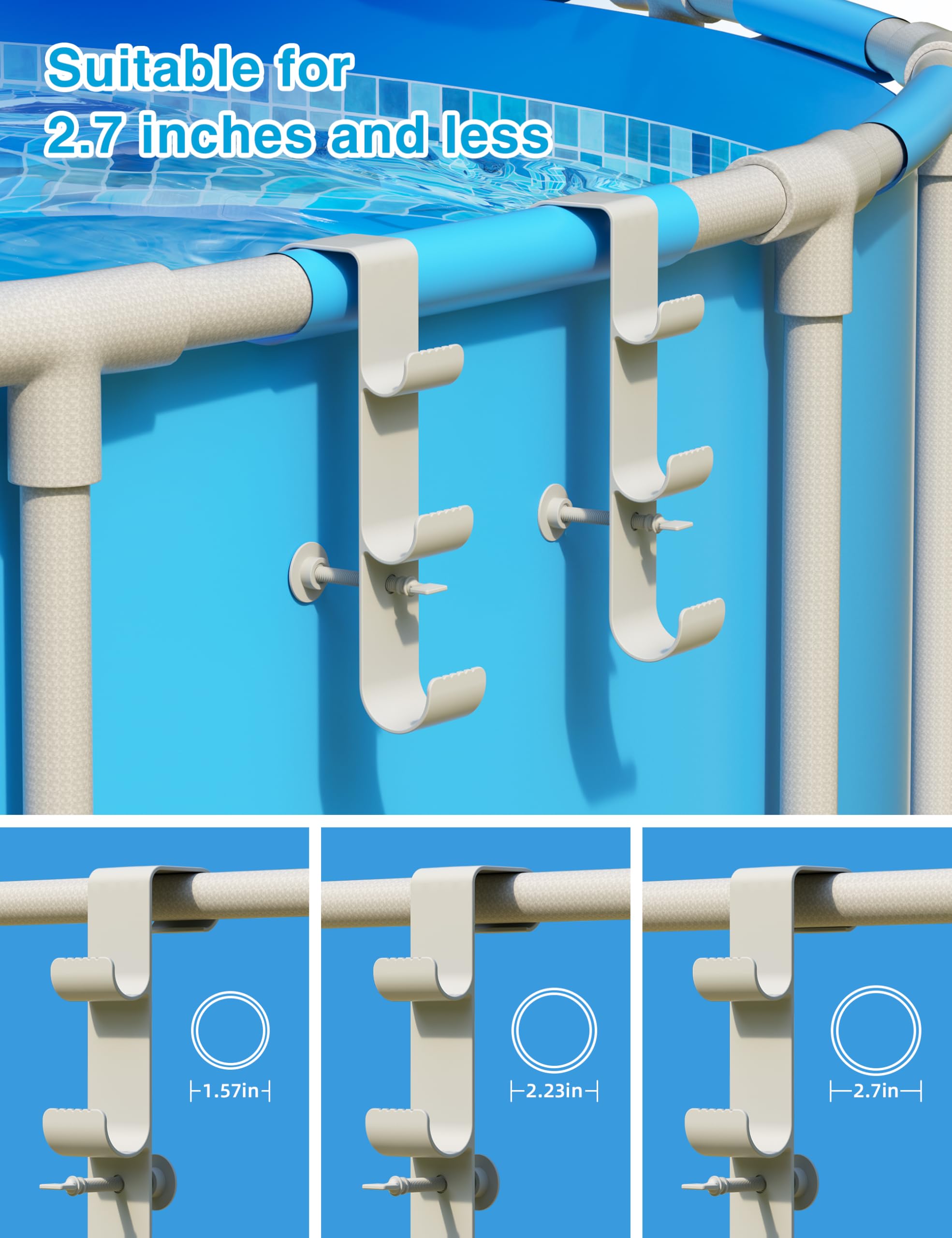 POOLHOUR 3-Hook Pool Pole Hanger mounted on a pool wall