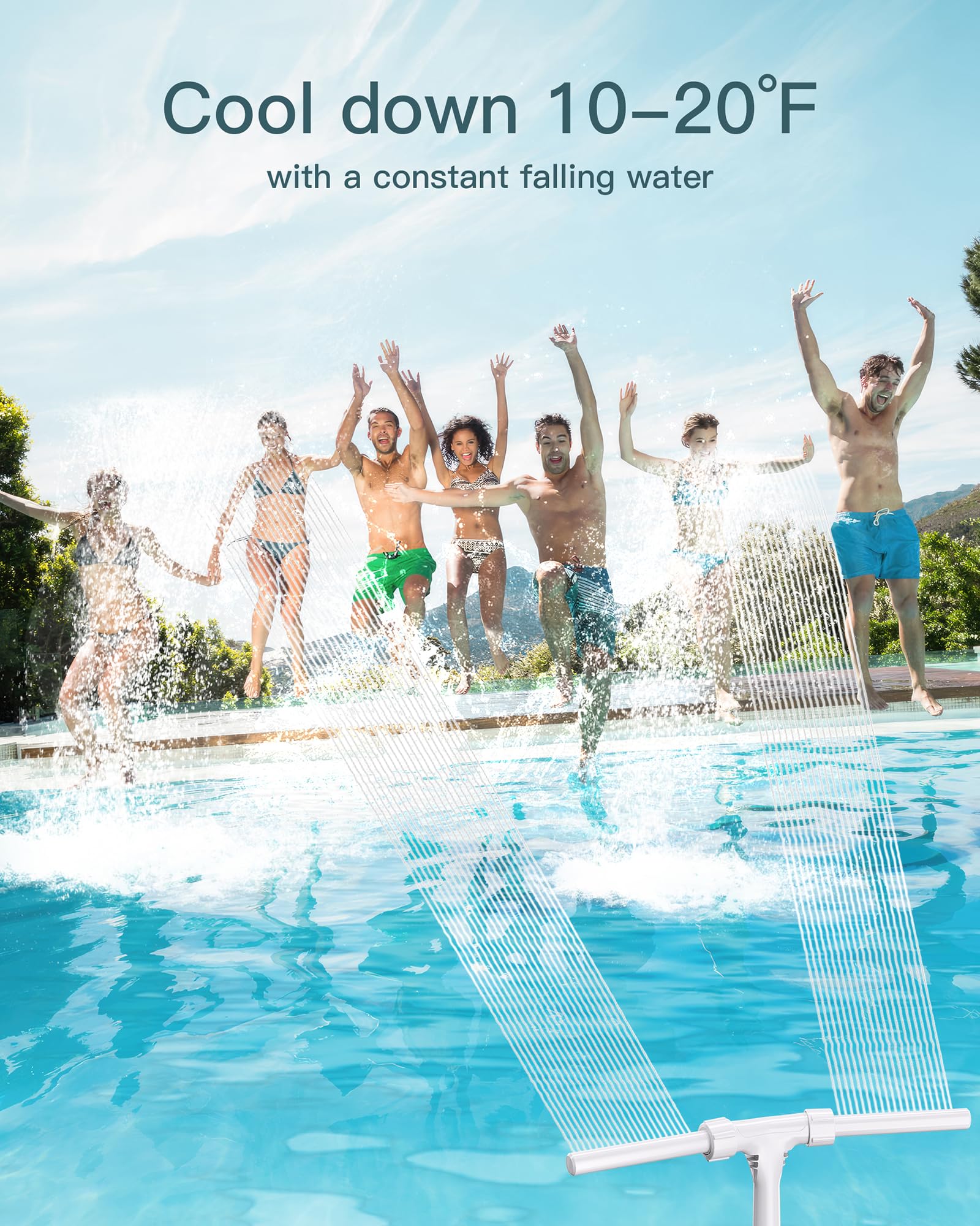POOLHOUR Height Upgrade Pool Fountain demonstrating 360° adjustable waterfall