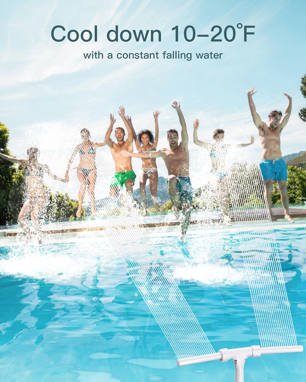 POOLHOUR Height Upgrade Pool Fountain demonstrating 360° adjustable waterfall