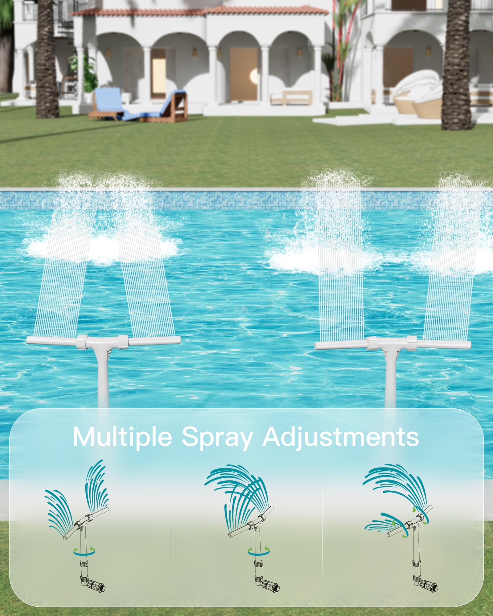 POOLHOUR Height Upgrade Pool Fountain in use with water spraying
