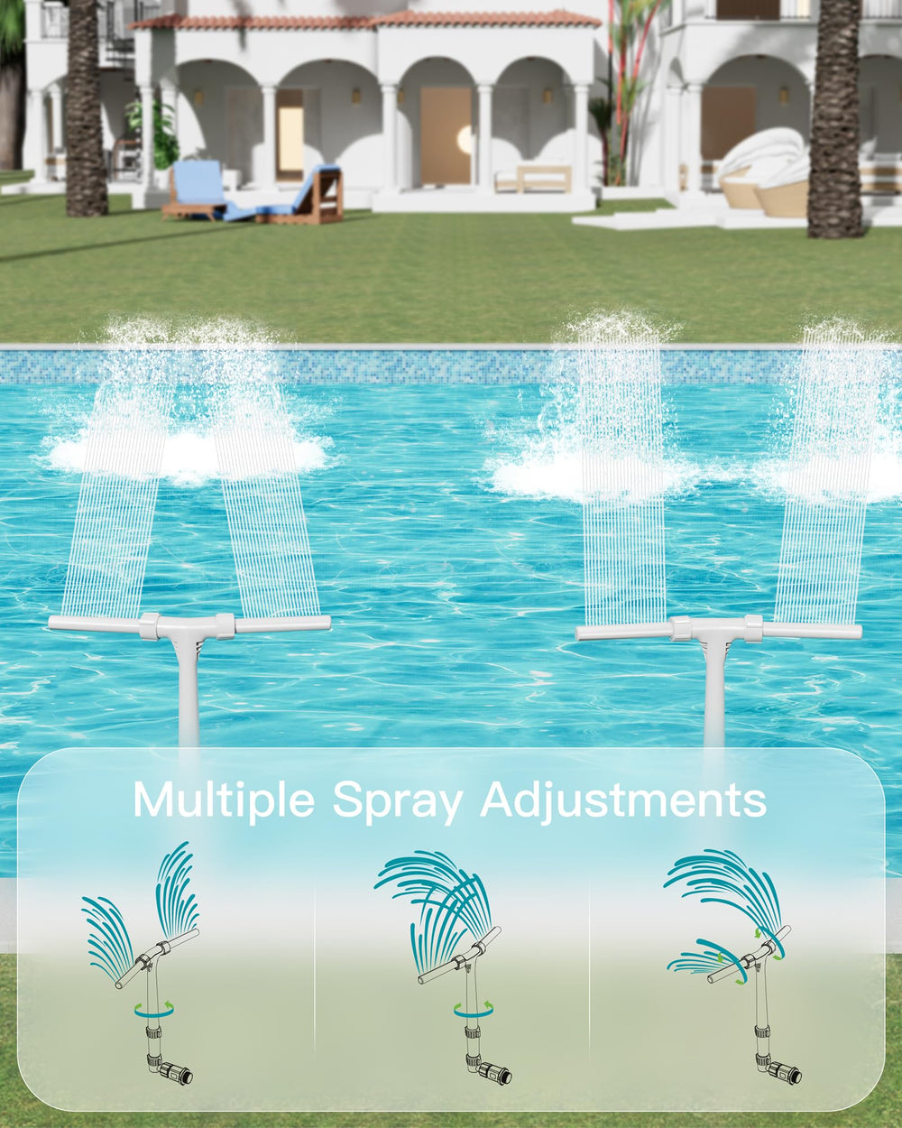 POOLHOUR Height Upgrade Pool Fountain in use with water spraying