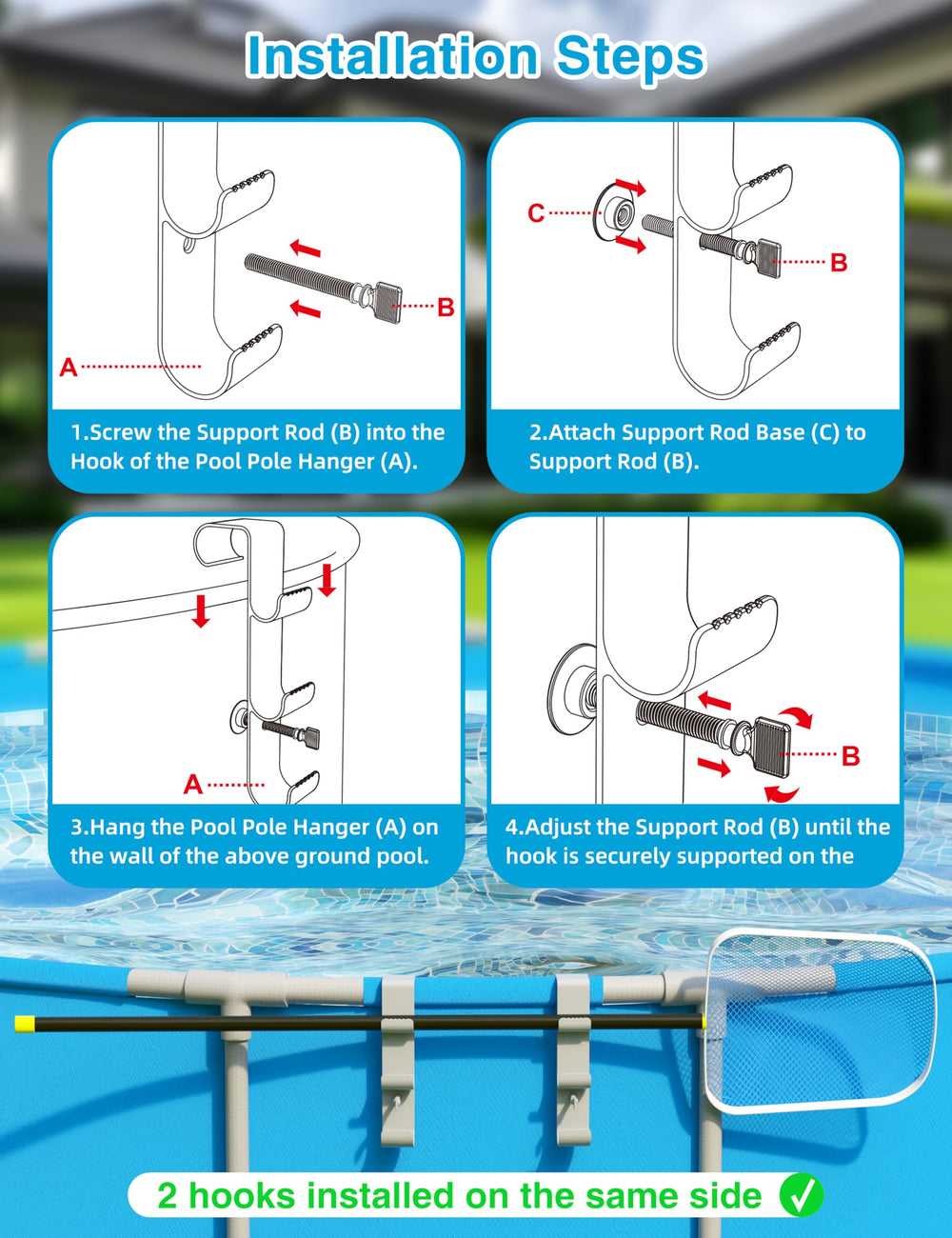 POOLHOUR Pool Pole Hanger with pool accessories