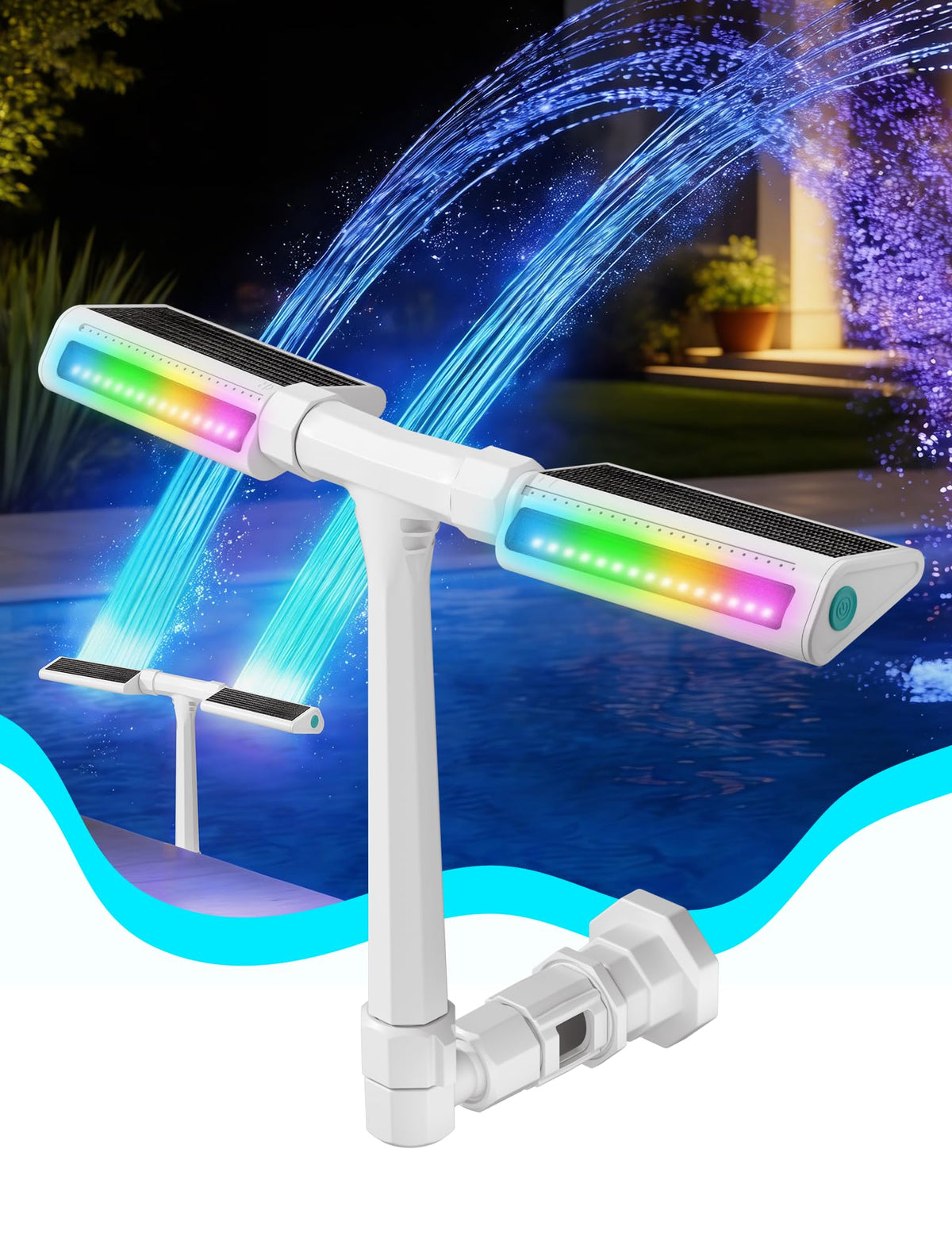 POOLHOUR Solar Pool Fountain front view with lights