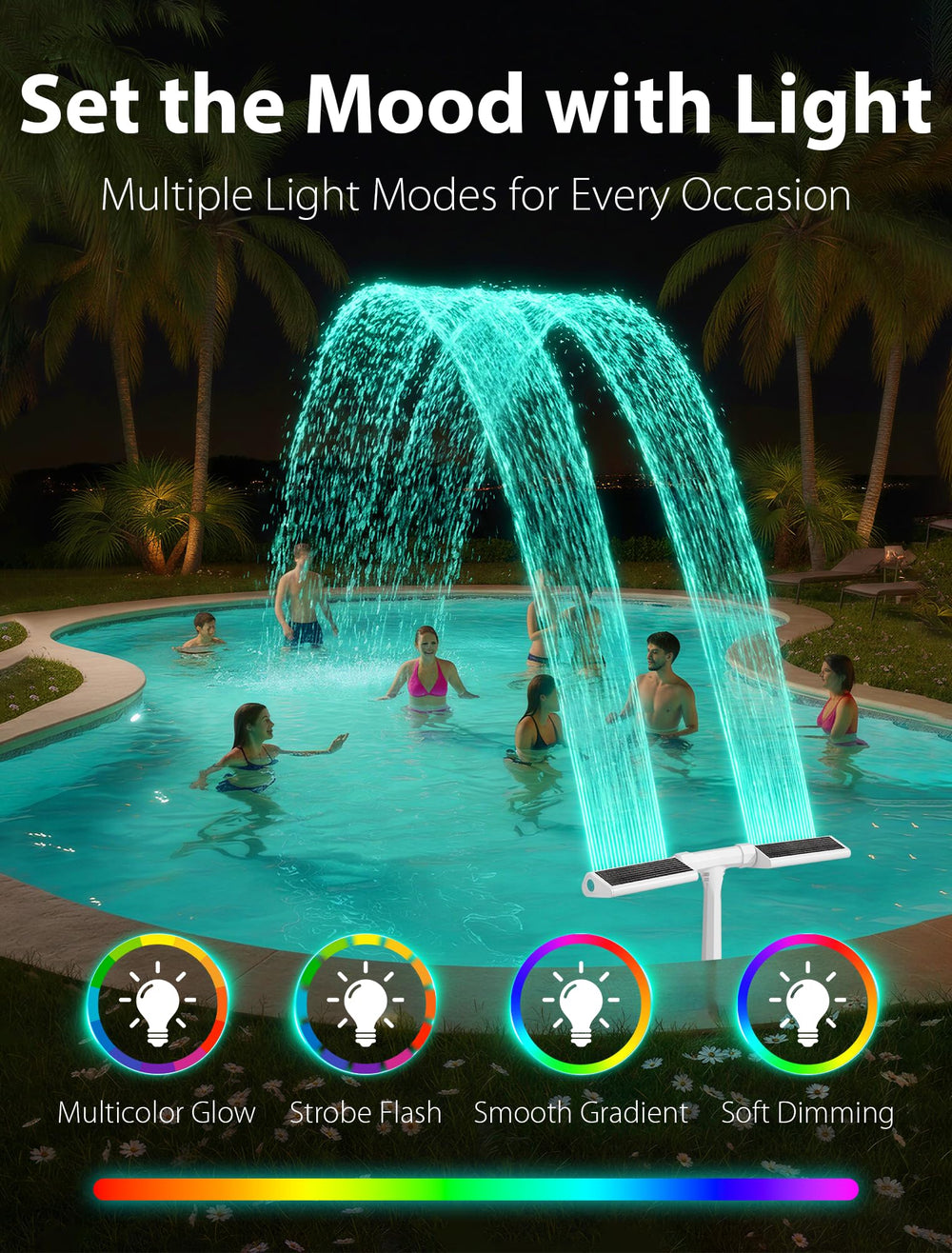 POOLHOUR Solar Pool Fountain in a garden pool setting