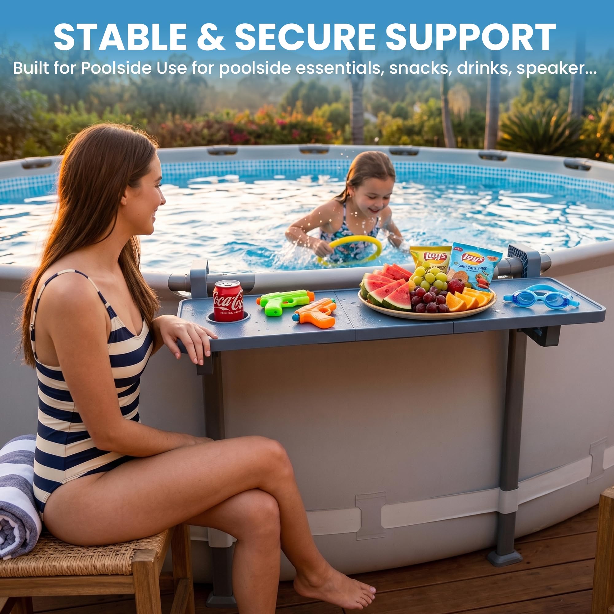 POOLJOYO Poolside Bar setup beside a round above-ground pool