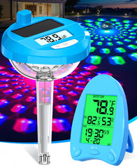 PoolLeader Solar Powered Wireless Pool Thermometer front view in light blue