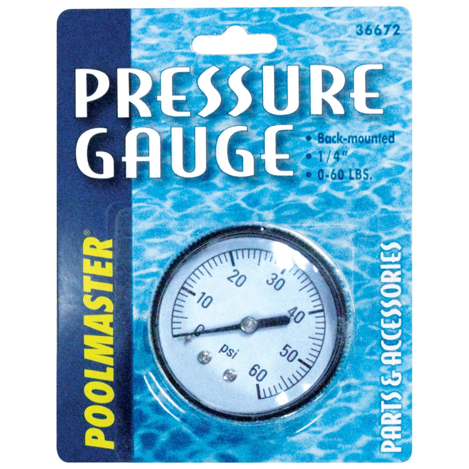 Poolmaster Pressure Gauge front view with 1/4-inch threaded fitting