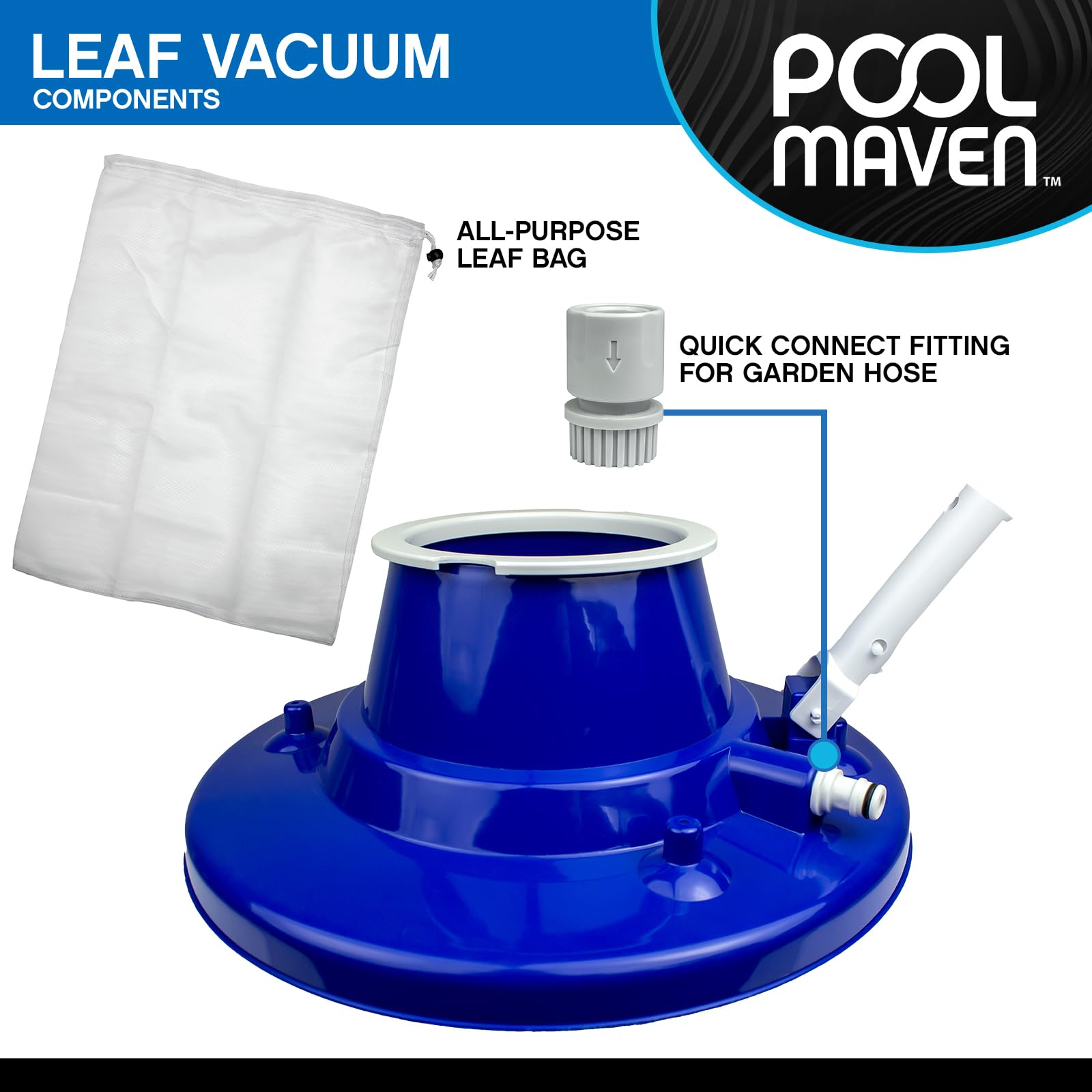 Poolmaven pool leaf vacuum head attached to garden hose