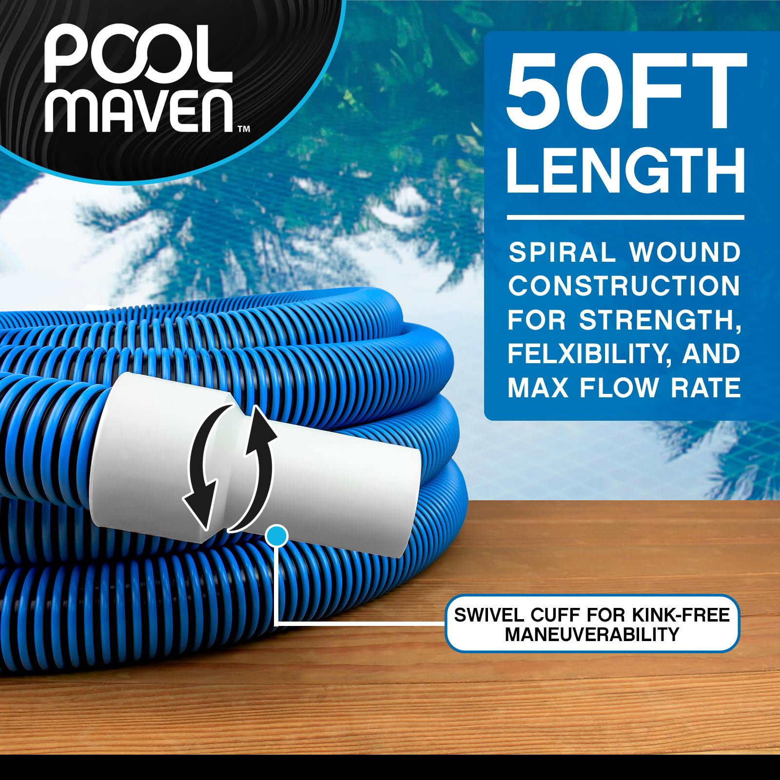 Poolmaven vacuum hose blue color with swivel cuff