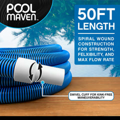 Poolmaven vacuum hose blue color with swivel cuff