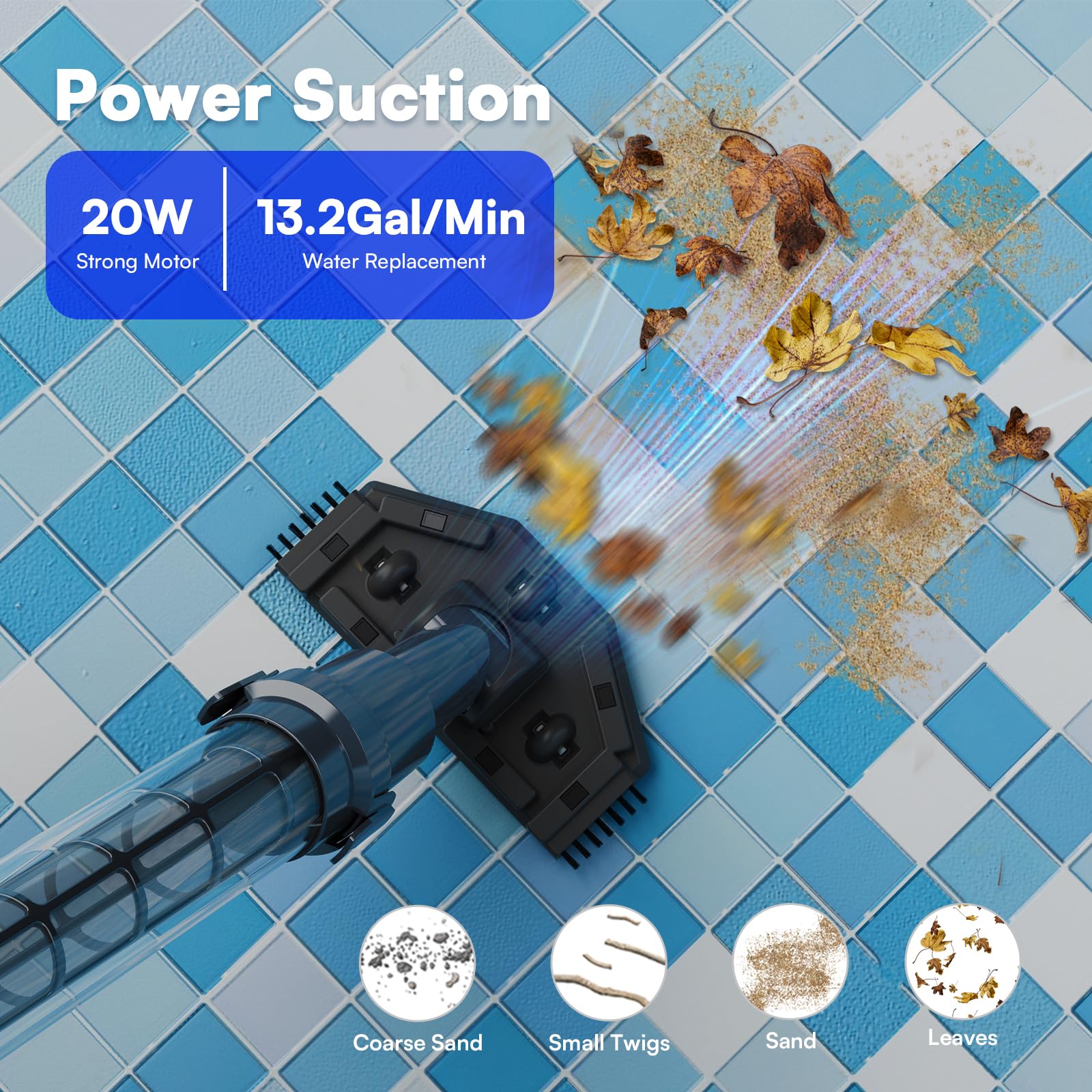 PoolMr Handheld Pool Vacuum showing the aluminum extension pole