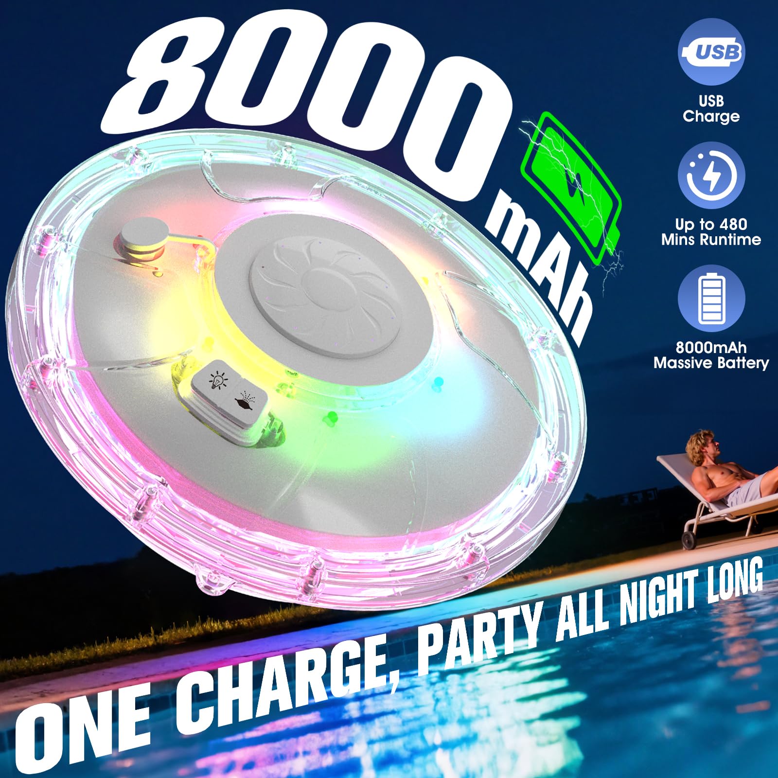 PoolPop Floating Fountain setup in backyard pool