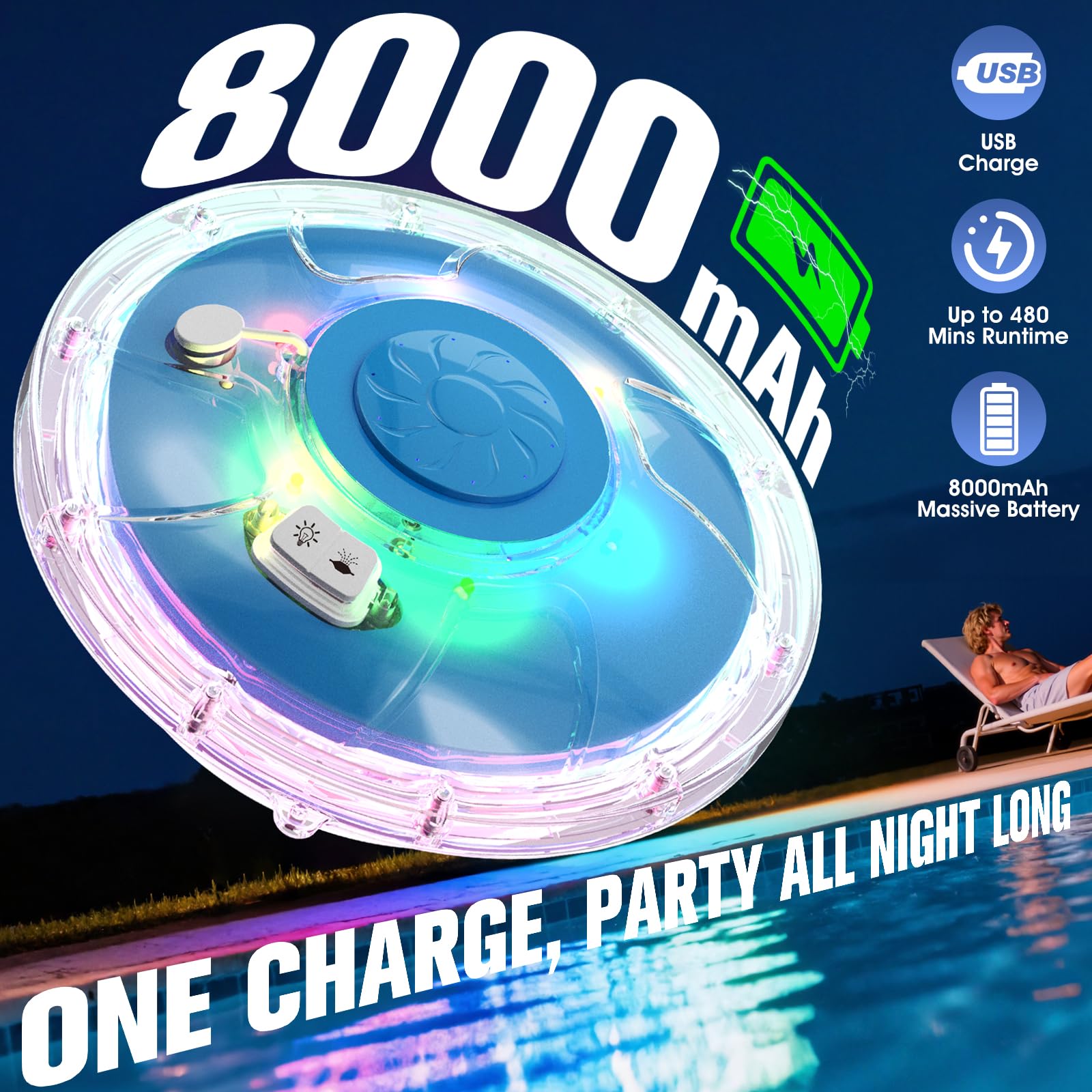 PoolPop fountain in water with dynamic lighting effects