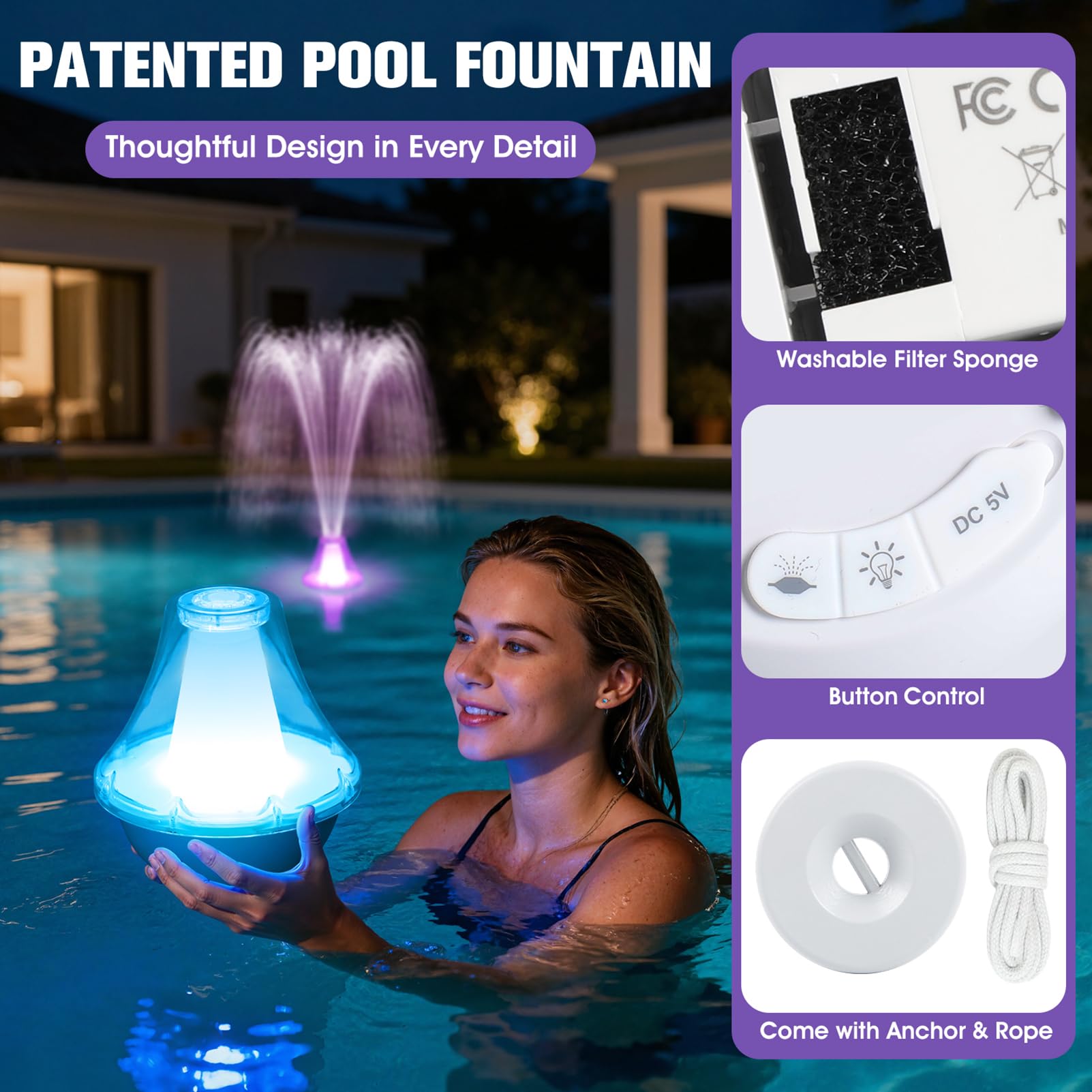 PoolPop Fountain USB-C charging port close-up
