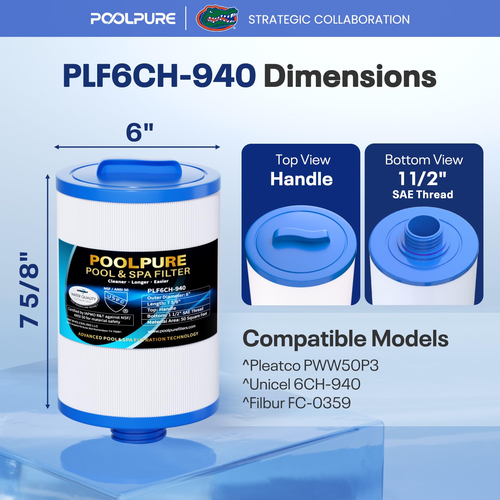 POOLPURE 6CH-940 Spa Filter top view with circular handle