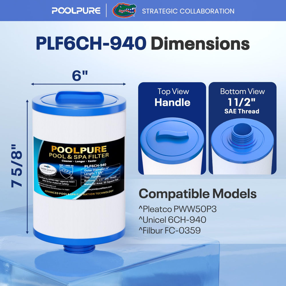POOLPURE 6CH-940 Spa Filter top view with circular handle