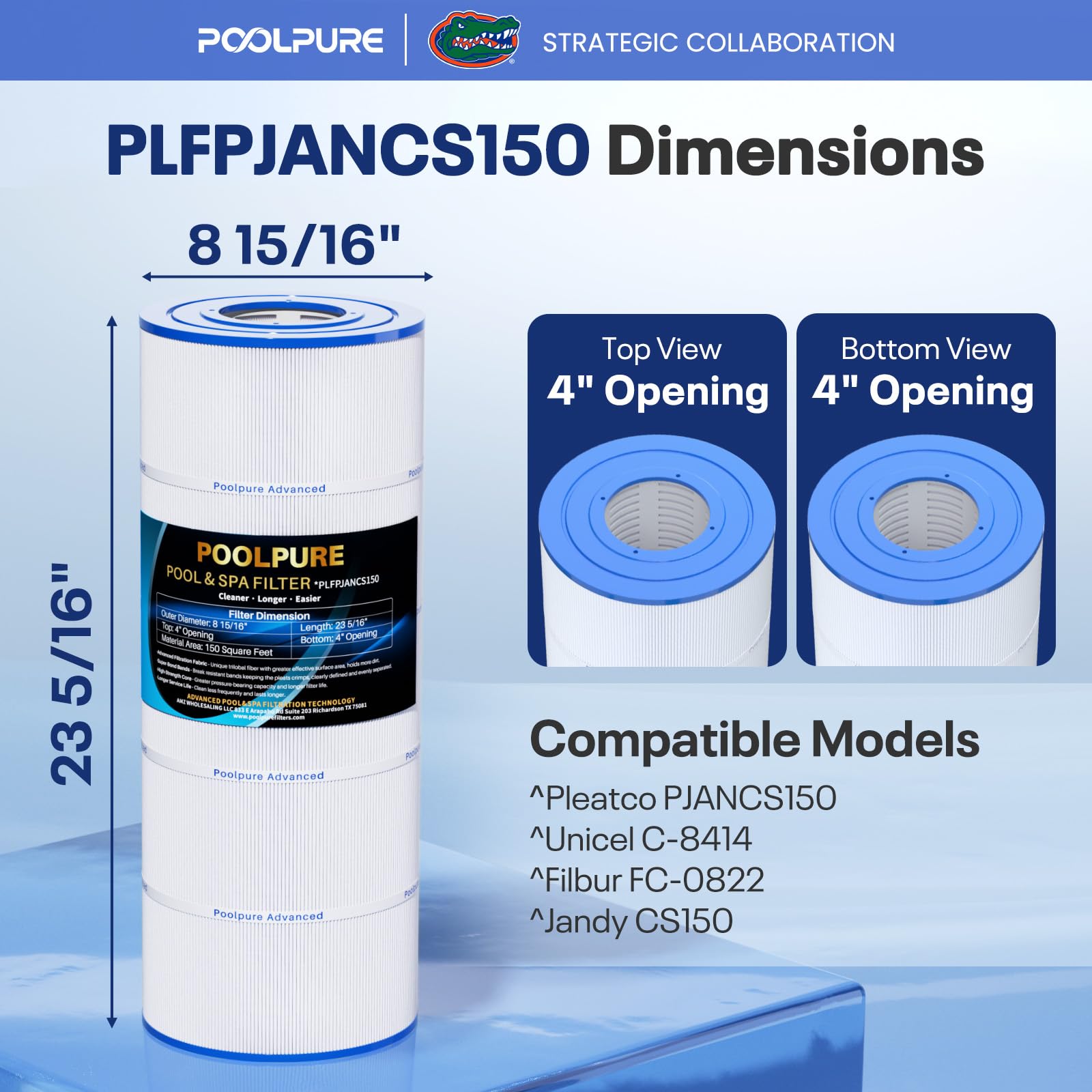 POOLPURE PJANCS150 Pool Filter Cartridge top view