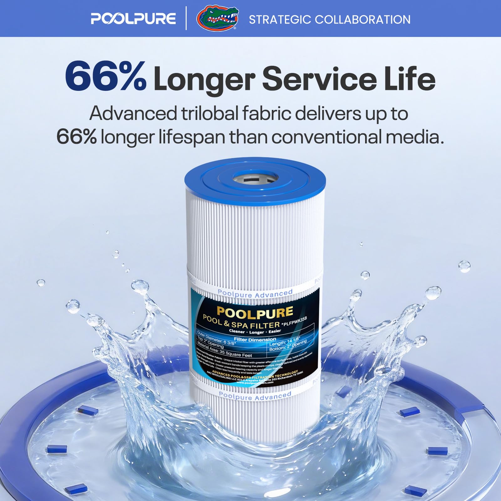 POOLPURE PWK35B Spa Filter close-up of trilobal fabric