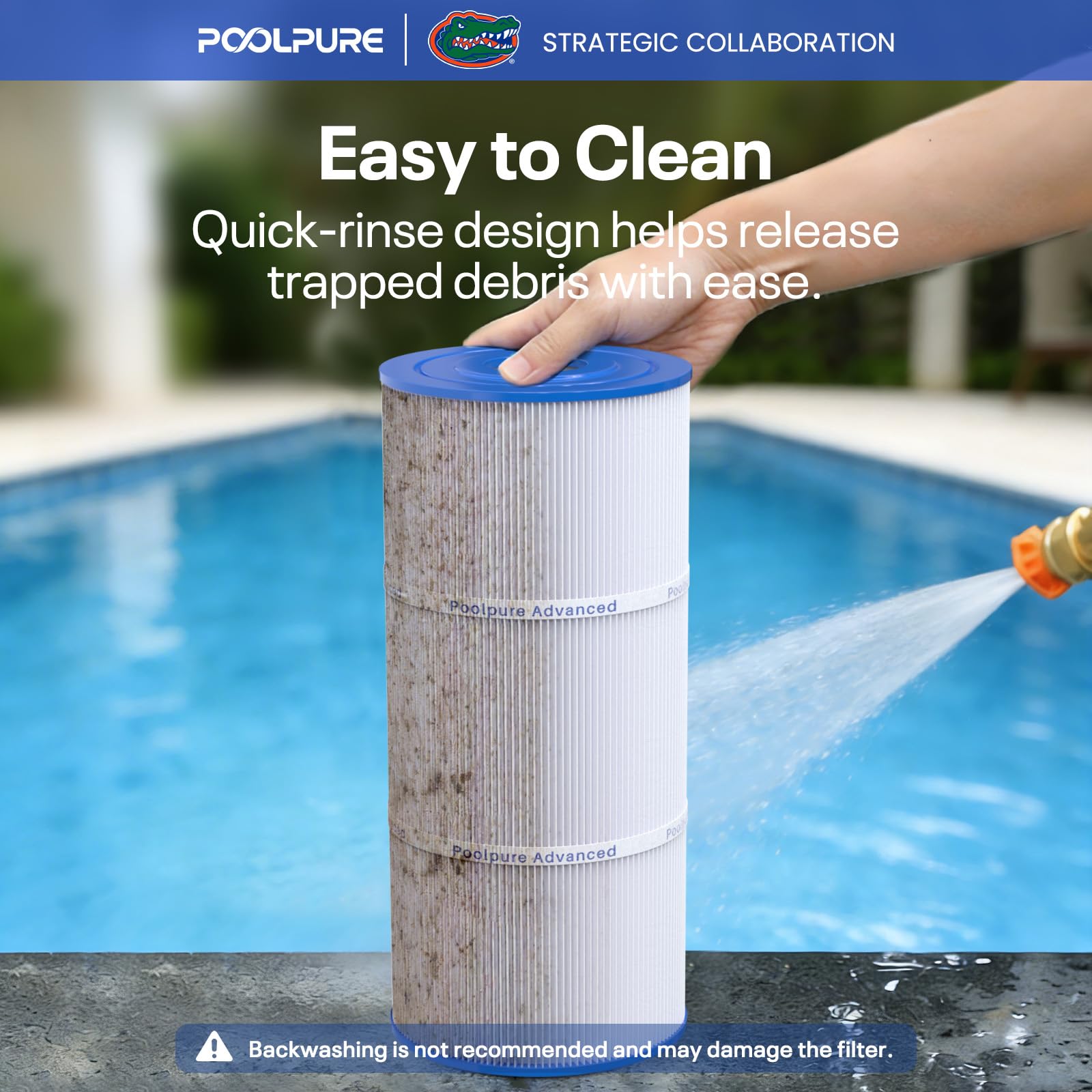 POOLPURE PWK35B Spa Filter demonstrating dirt-locking technology