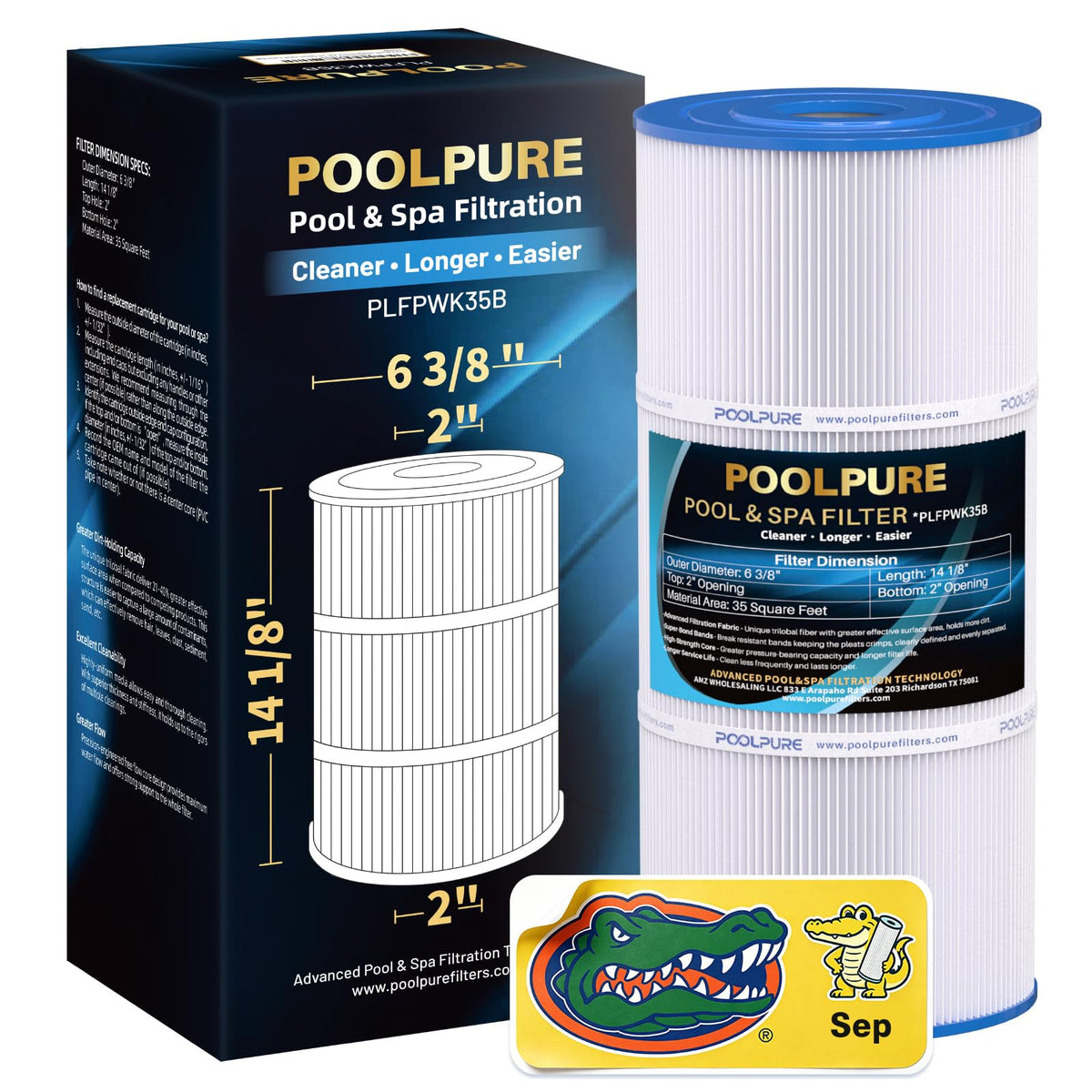 POOLPURE PWK35B Spa Filter front view with specifications