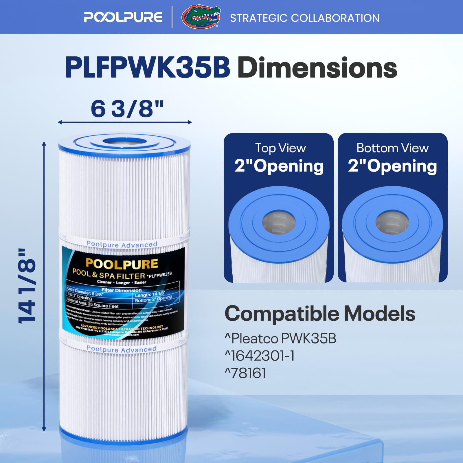 POOLPURE PWK35B Spa Filter top view with open ends