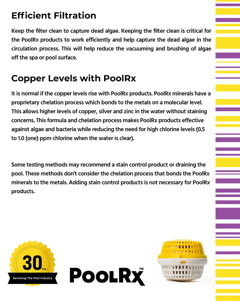 poolrx PoolRX+ Spa Unit label showcasing active ingredients