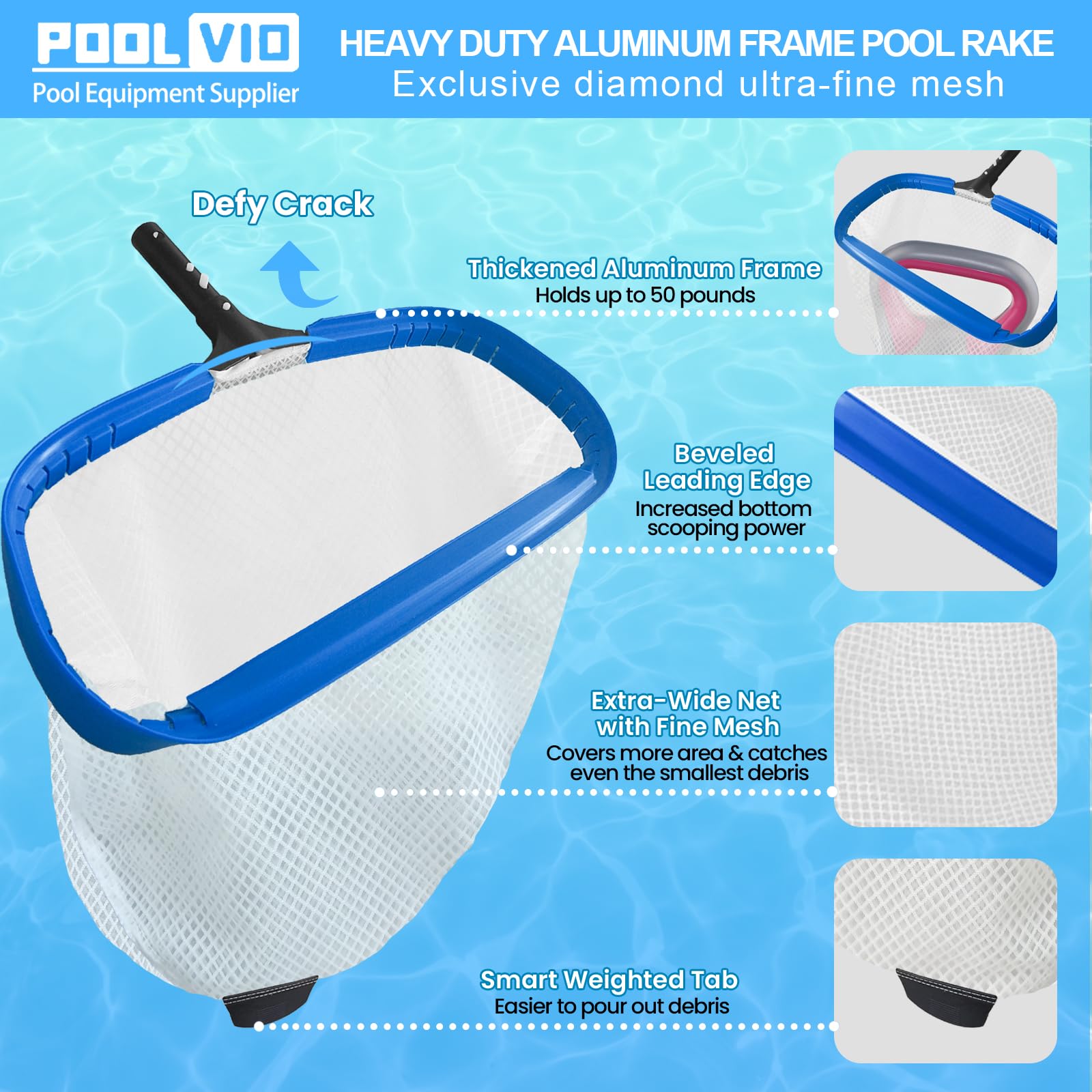 Poolvio 20-inch Pool Skimmer attached to a standard pool pole