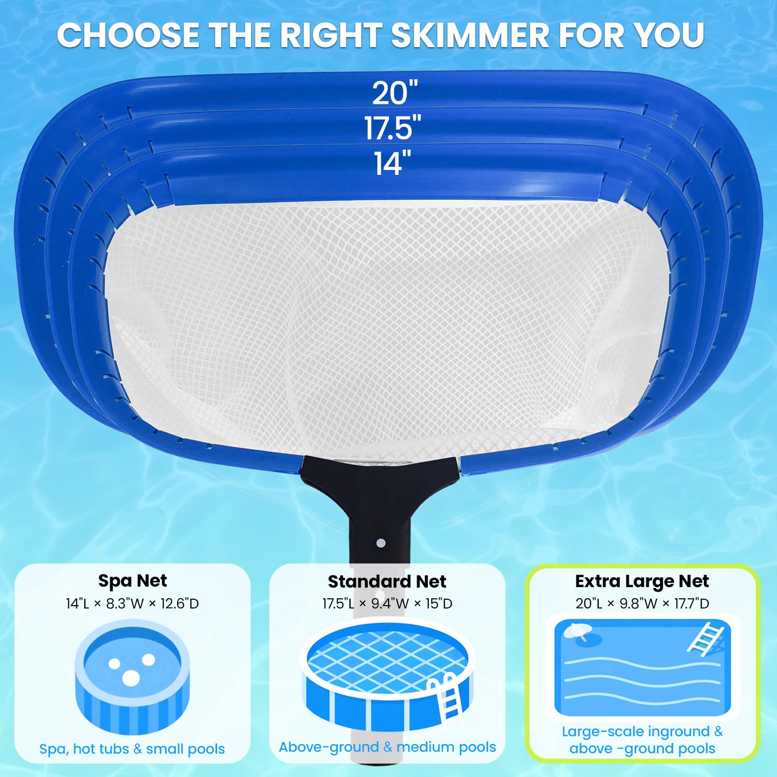 Poolvio 20-inch Pool Skimmer in use in a pool