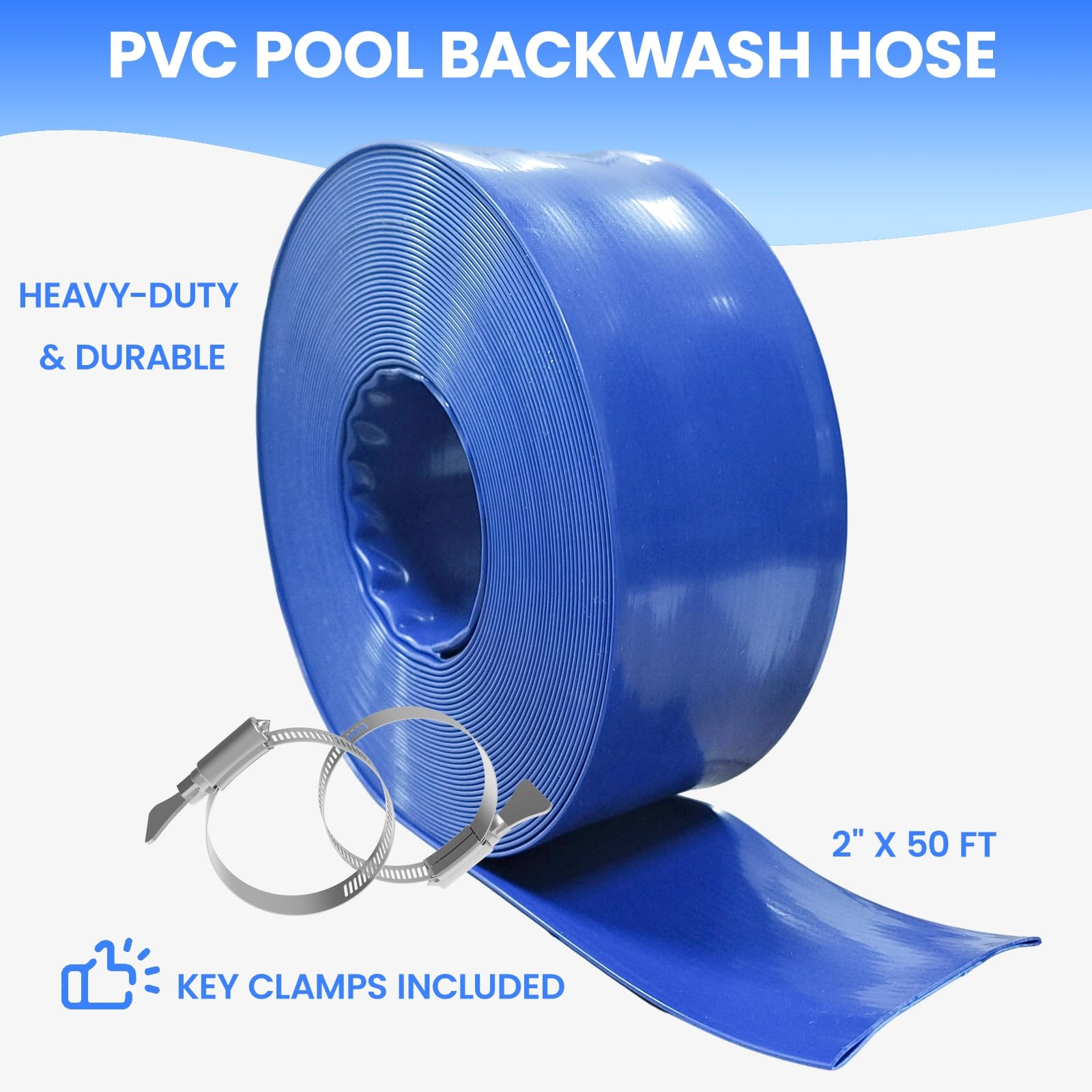 Poolvio Backwash Hose with stainless steel clamps included