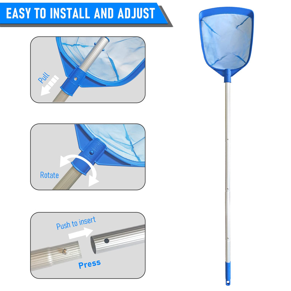 Poolvio Leaf Skimmer Net with extended 6 ft pole