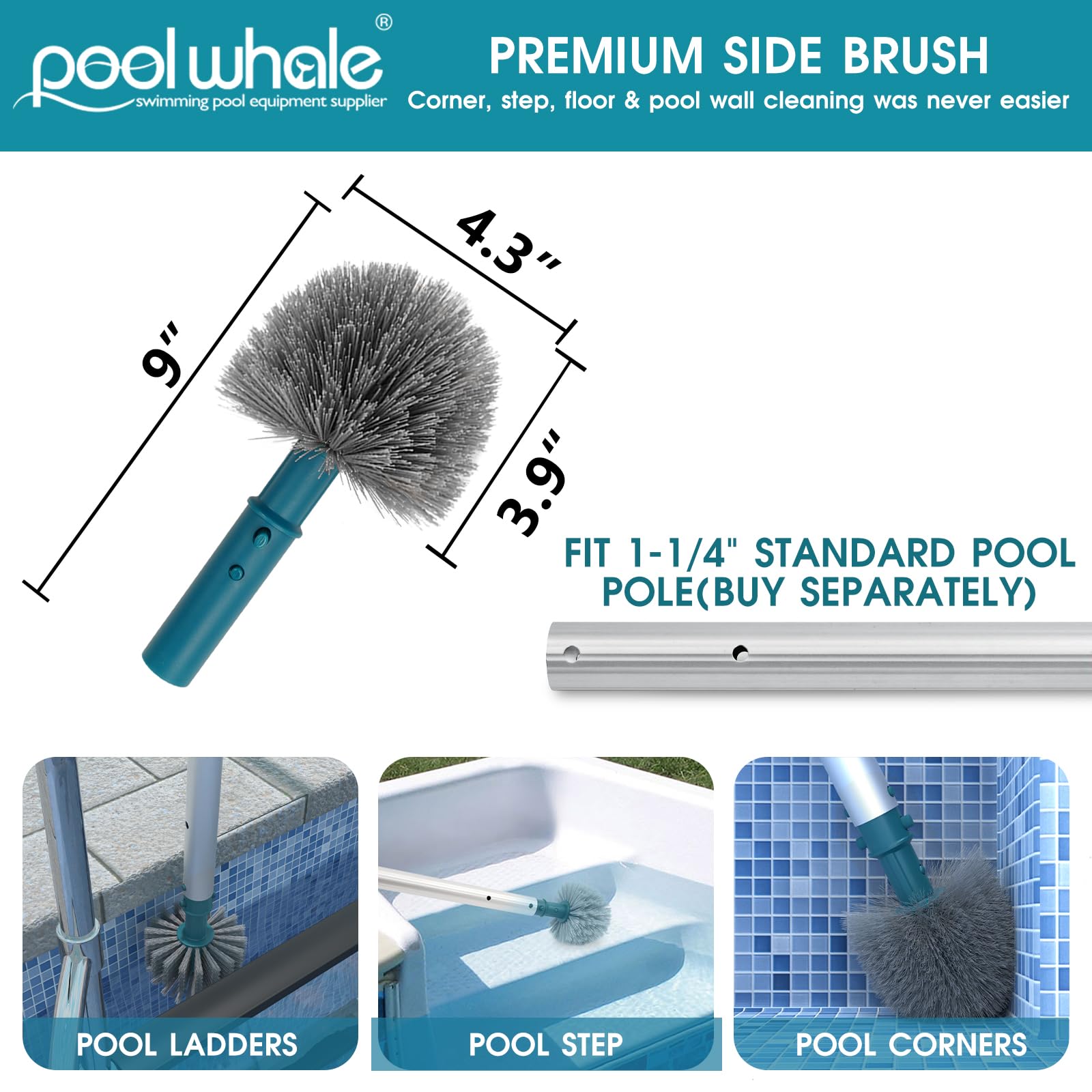 POOLWHALE 20-inch pool brush side view