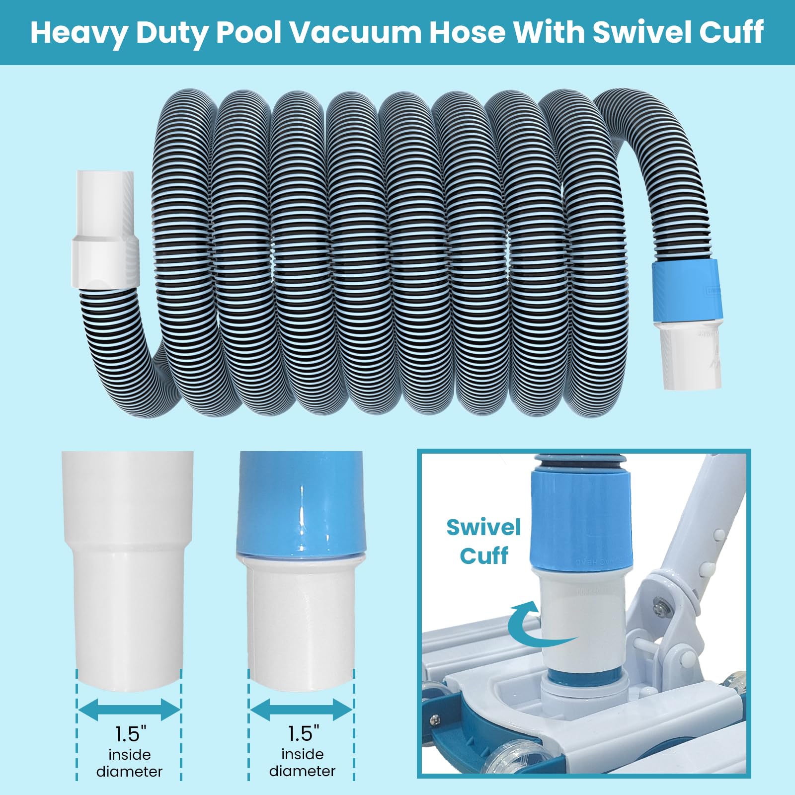 POOLWHALE 30ft pool vacuum hose in use