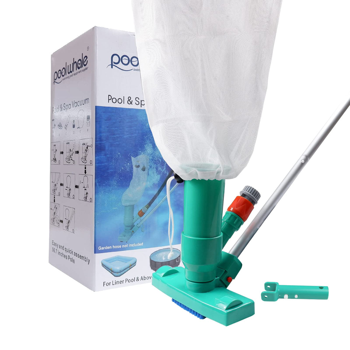 POOLWHALE Mini Jet Vac Vacuum Cleaner front view with brush attachment