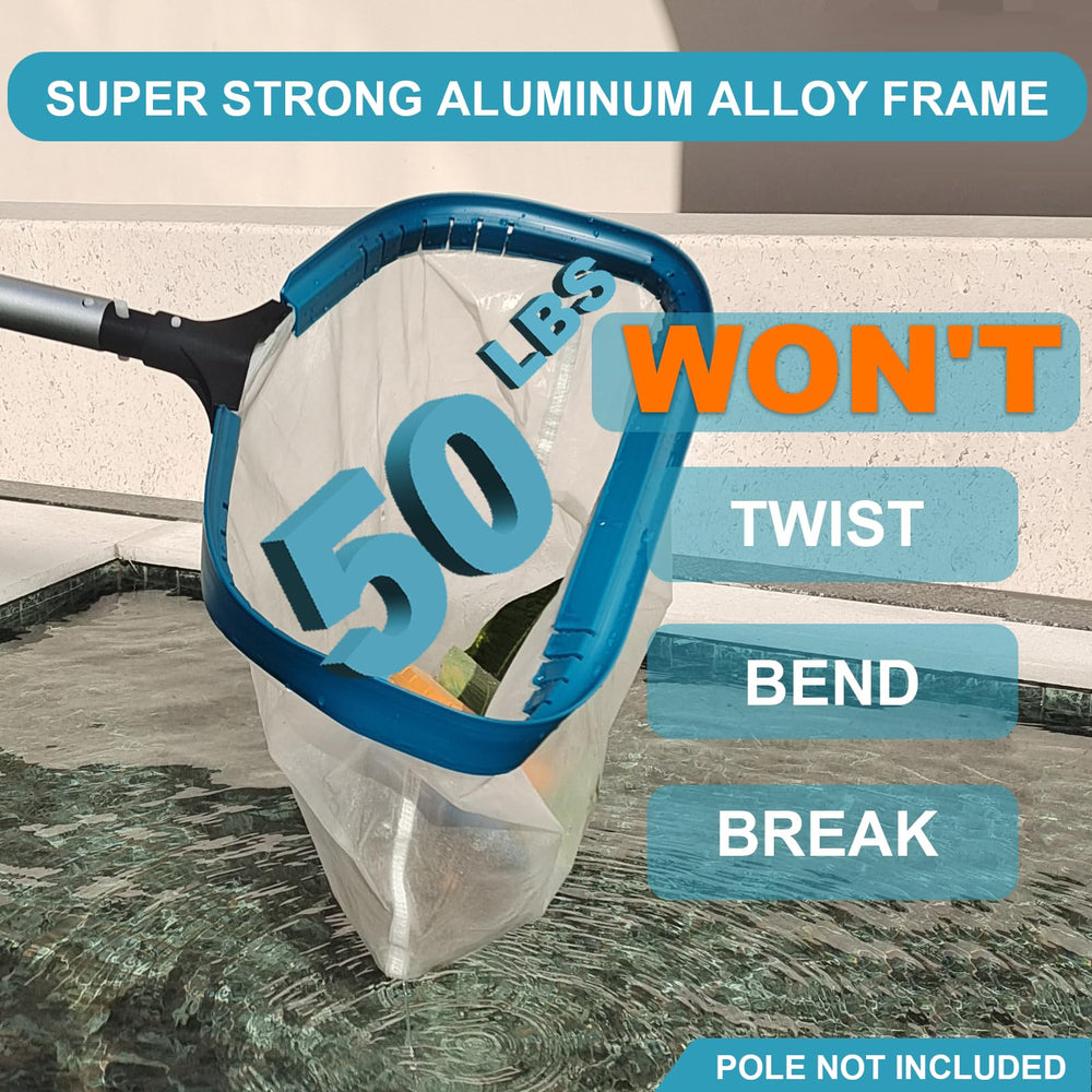 POOLWHALE skimmer net showing mesh bag details