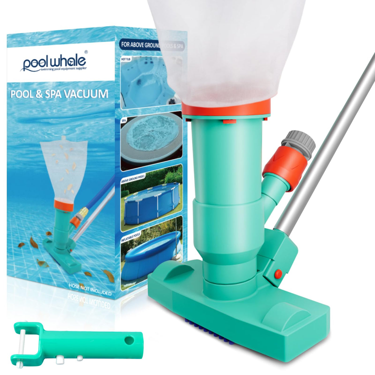 POOLWHALE Underwater Vacuum Cleaner front view with pole
