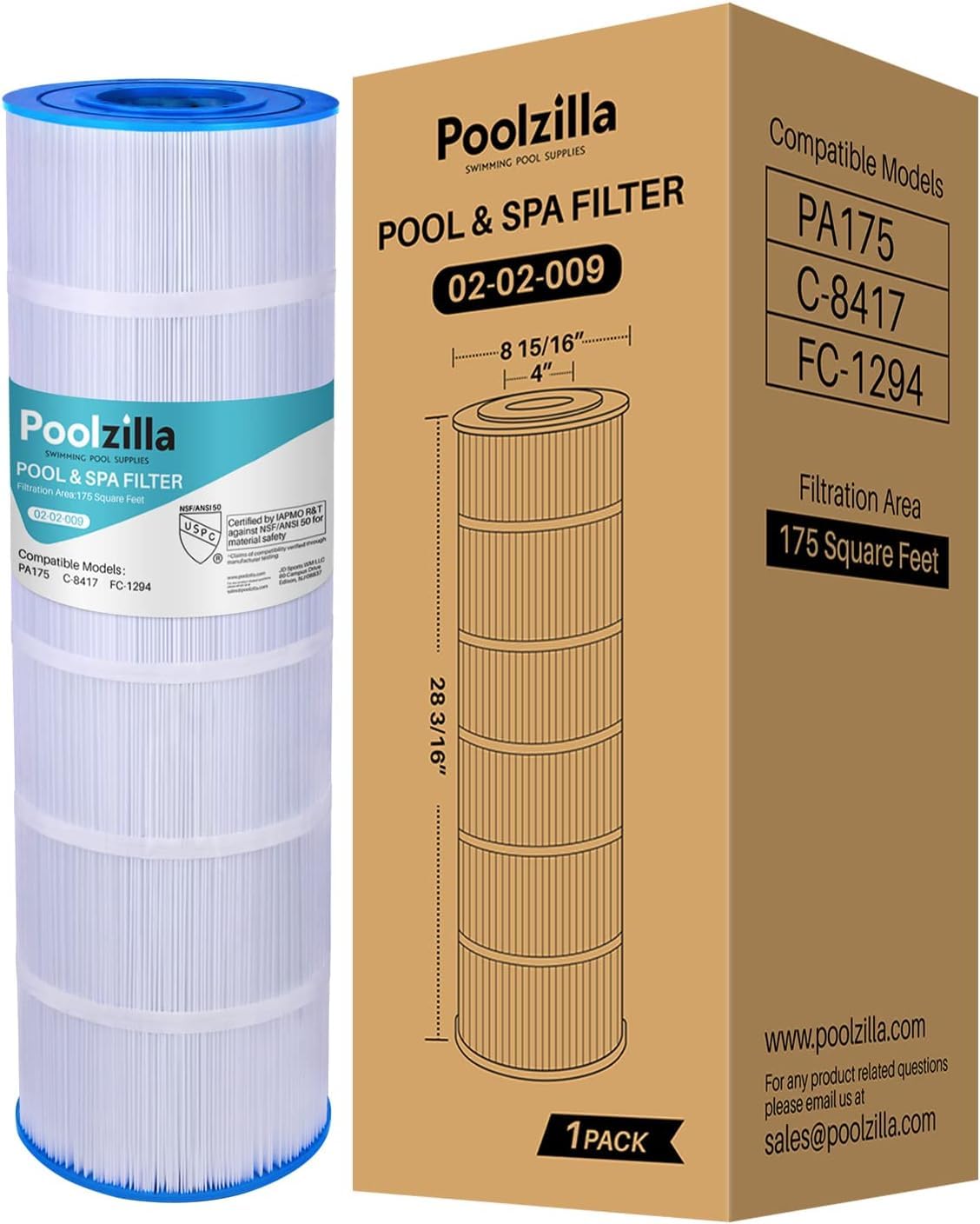 Poolzilla PLF175A pool filter replacement cartridge front view