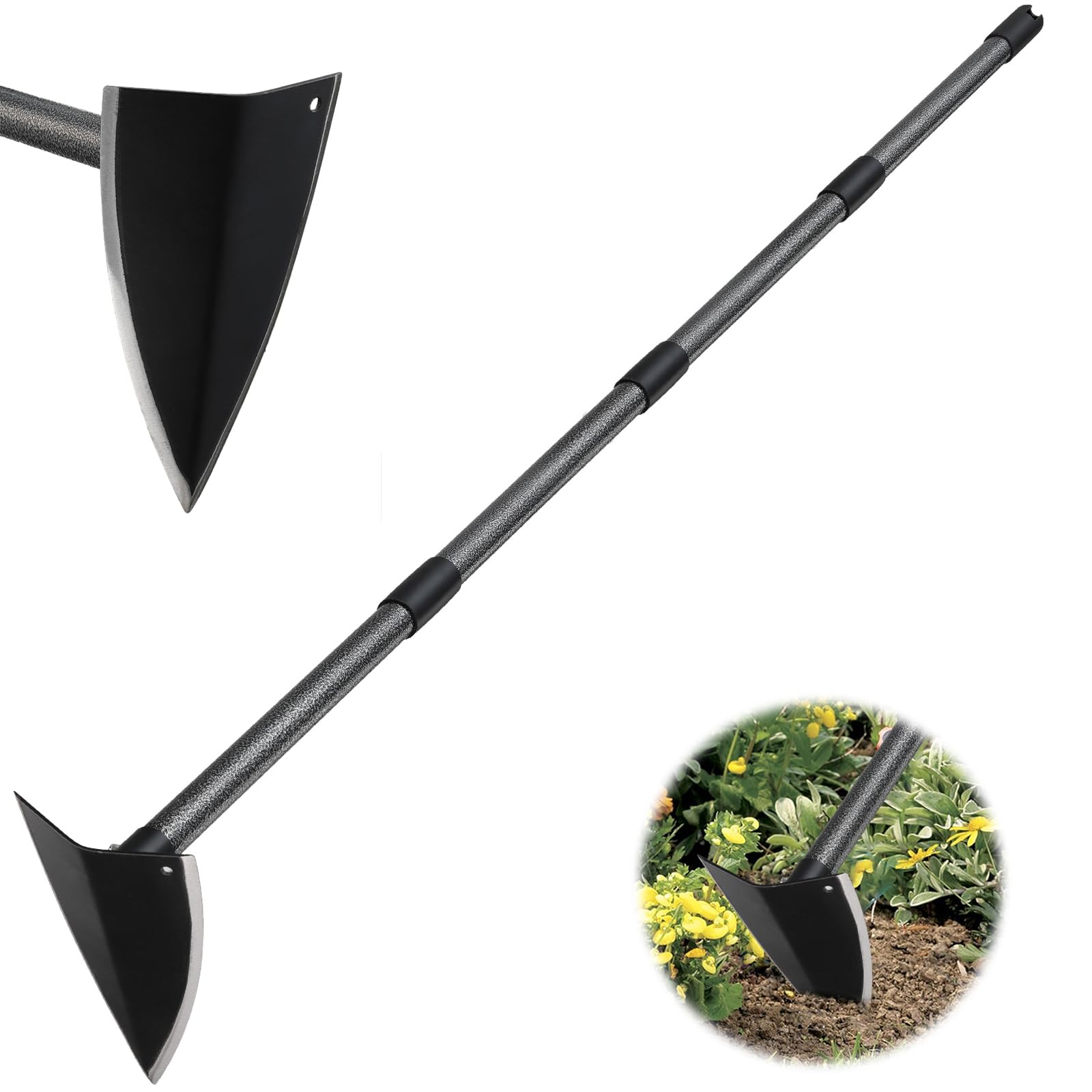 PoPoHoser Hoe Garden Tool front view with sharp triangle blade