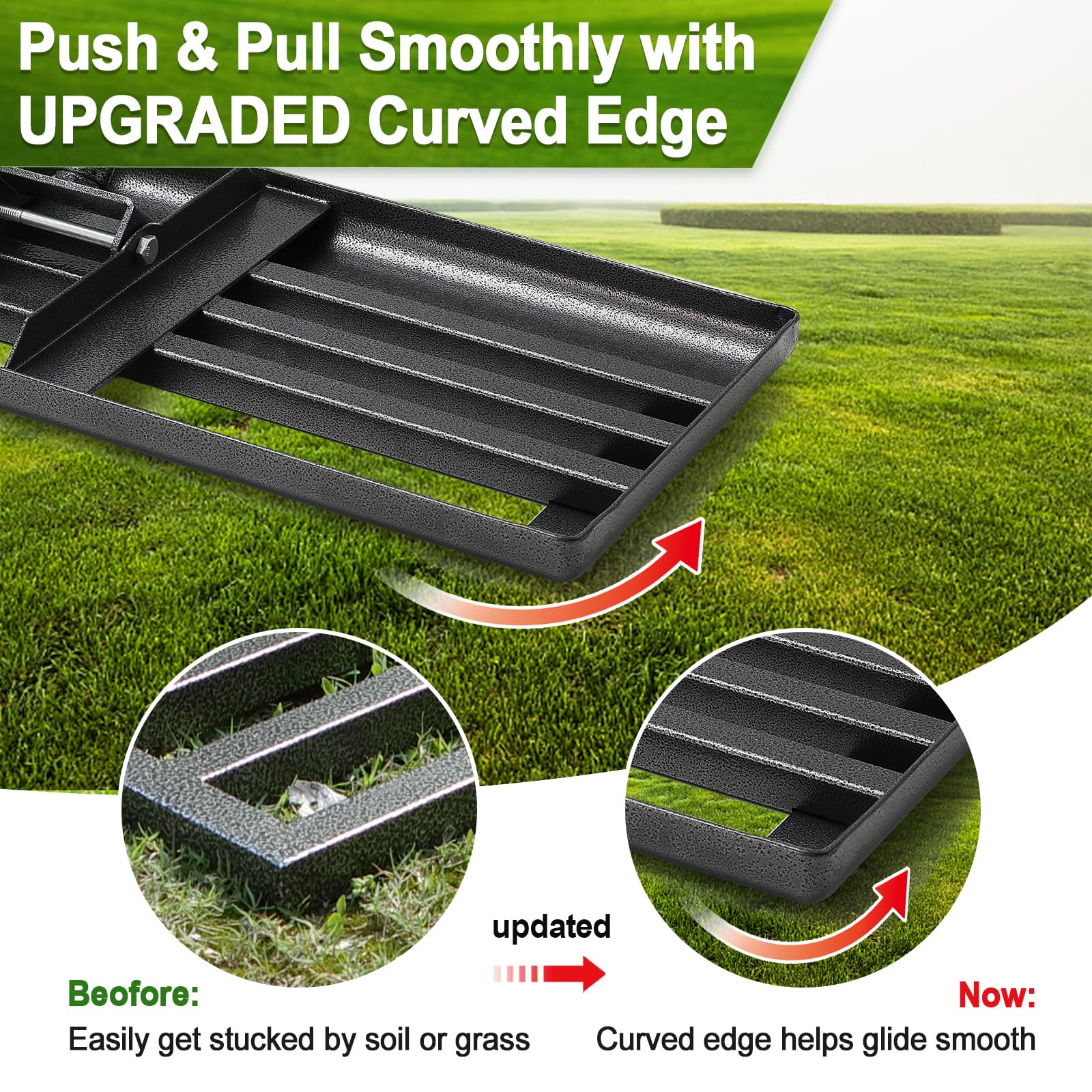 PoPoHoser Lawn Leveling Rake in use on lawn