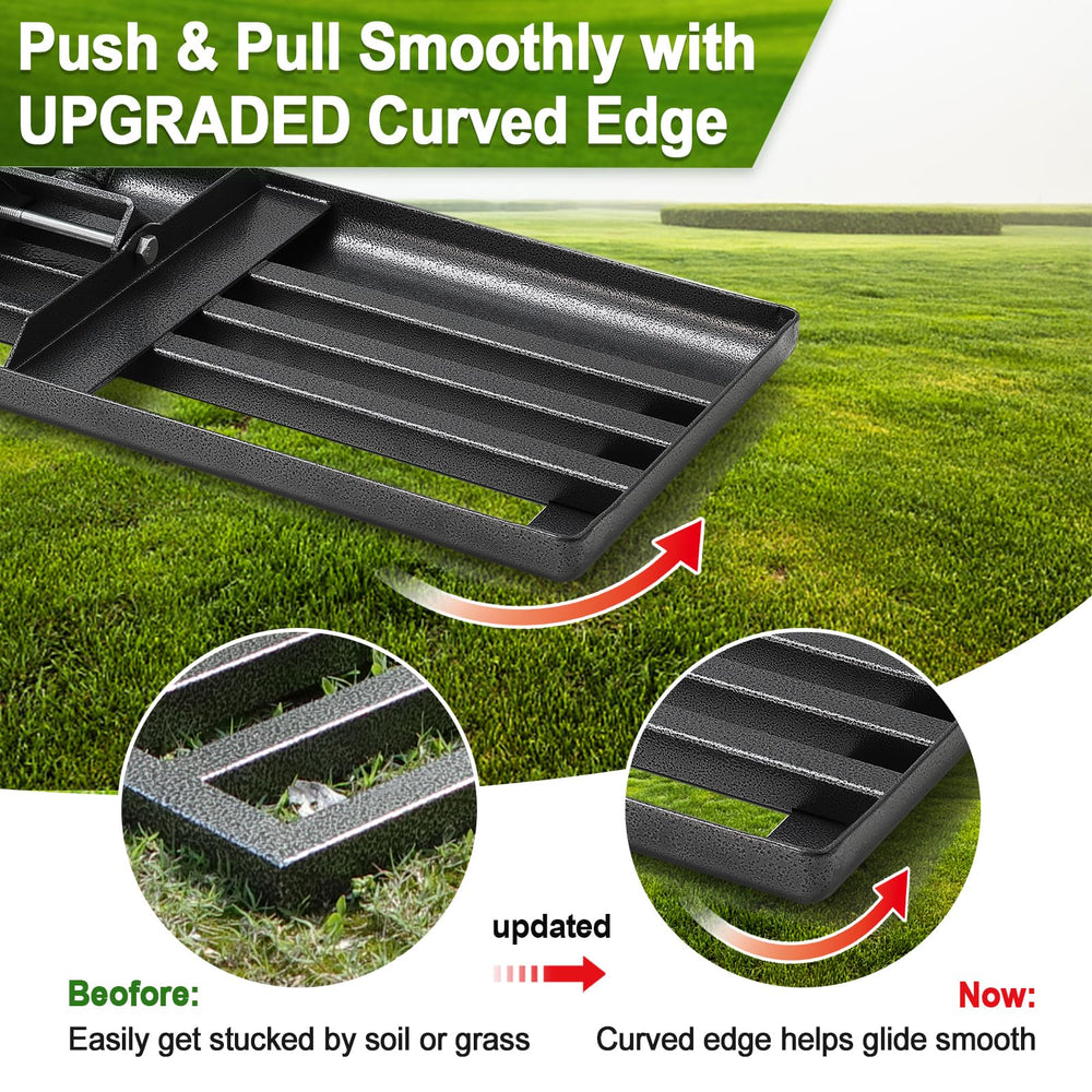 PoPoHoser Lawn Leveling Rake in use on lawn