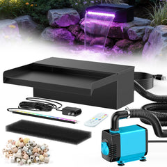 POPOSOAP 12inch Pond Waterfall Spillway front view with RGB LED lights
