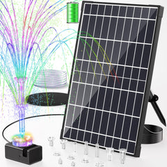 POPOSOAP 12W Solar Fountain Pump front view with LED lights