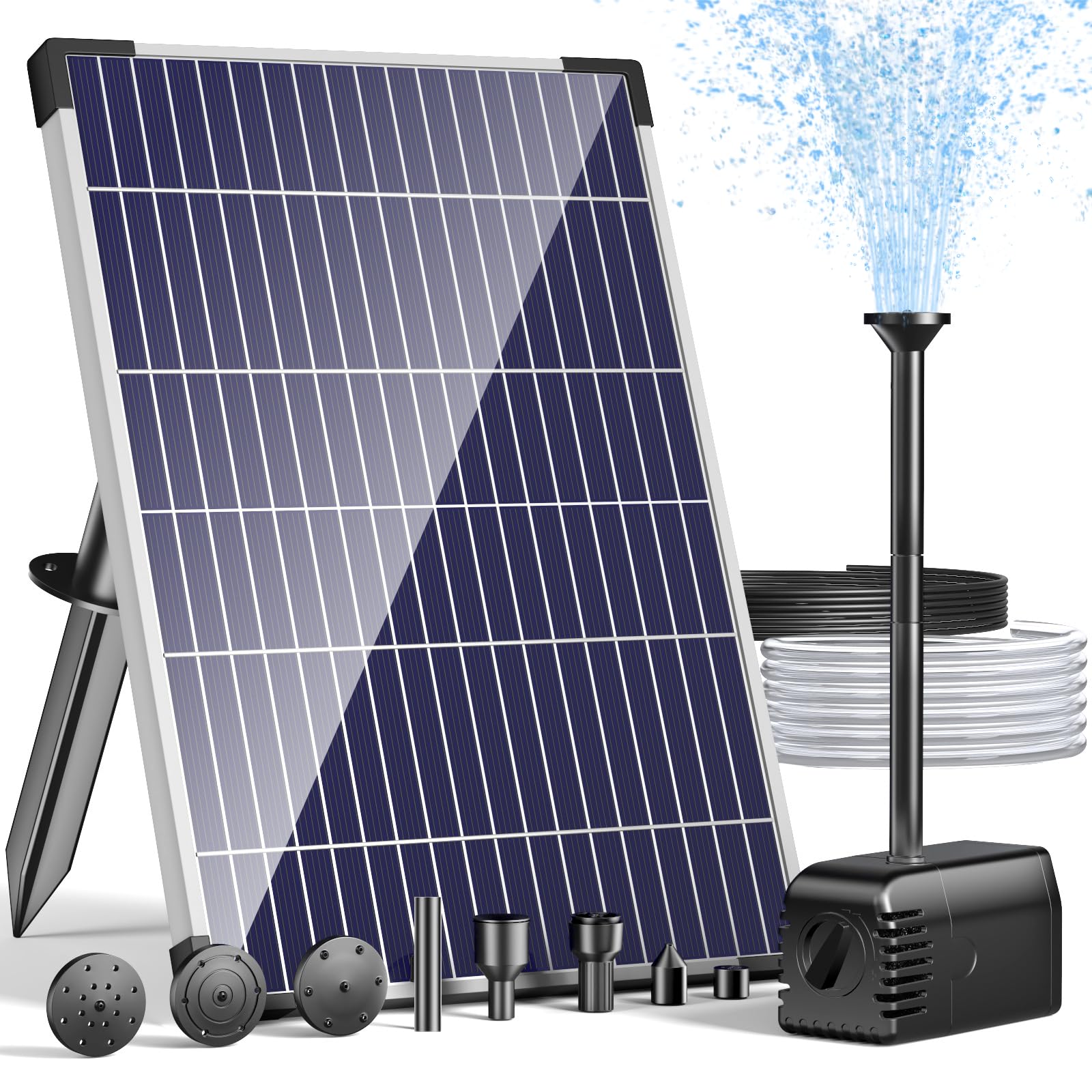 POPOSOAP 12W Solar Water Fountain Pump front view with solar panel