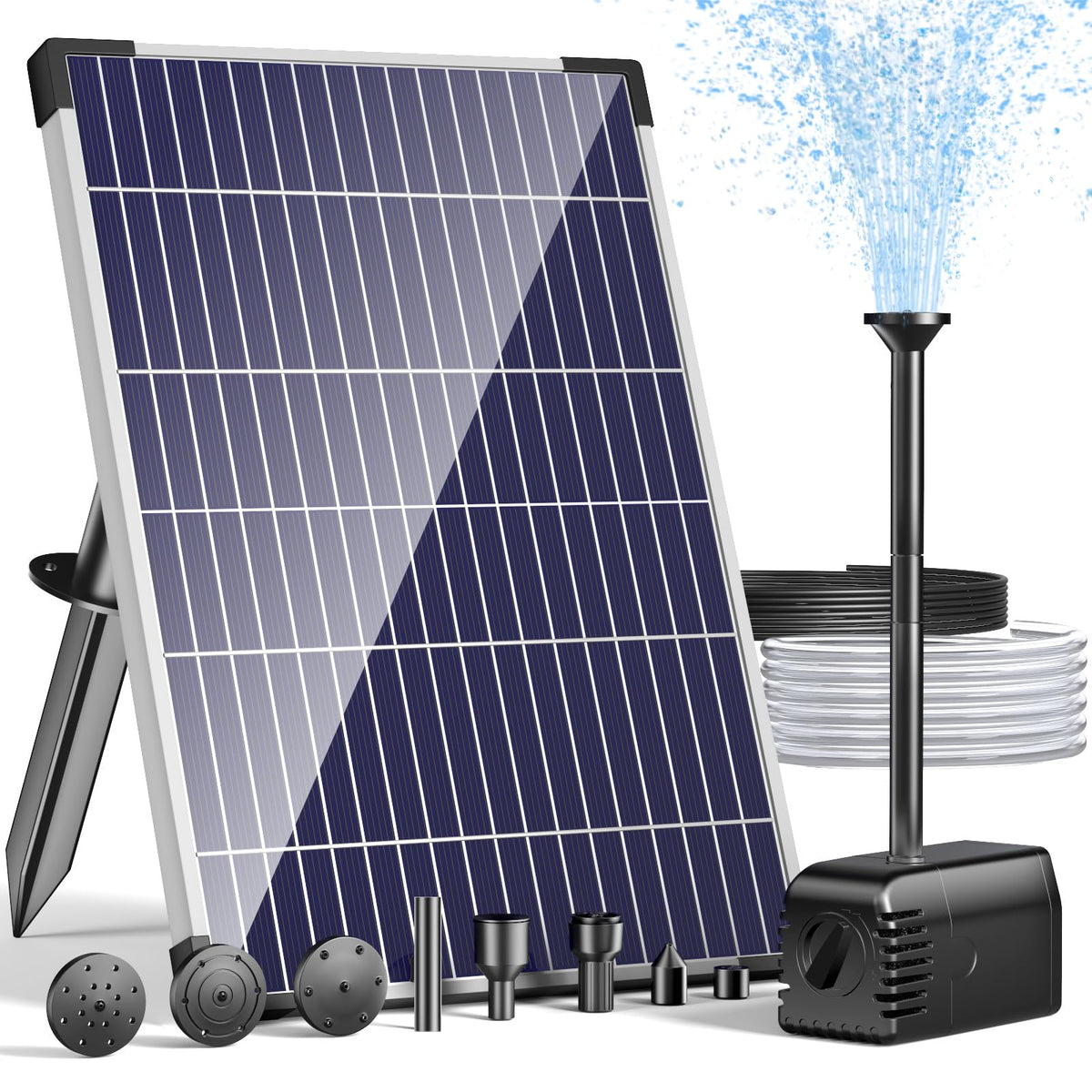 POPOSOAP 12W Solar Water Fountain Pump front view with solar panel