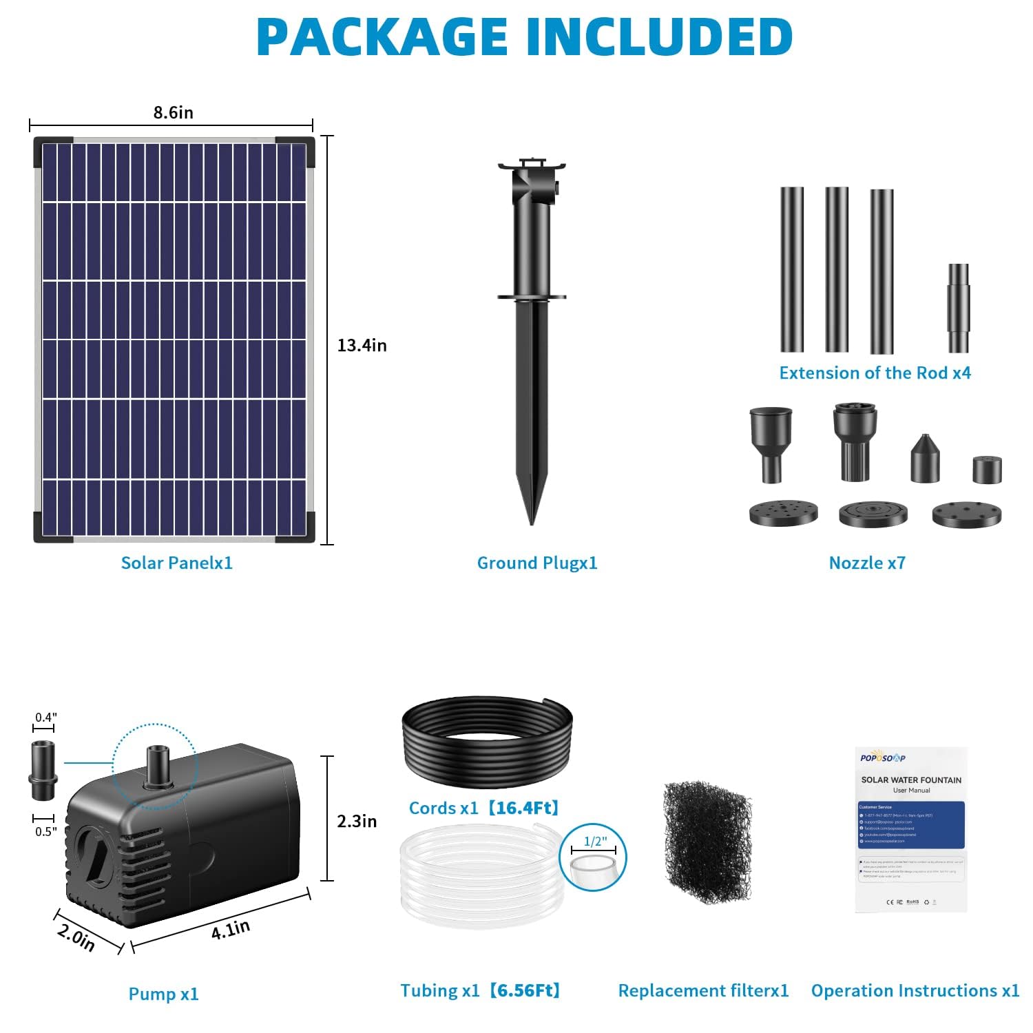 POPOSOAP 12W Solar Water Fountain Pump in a garden setting