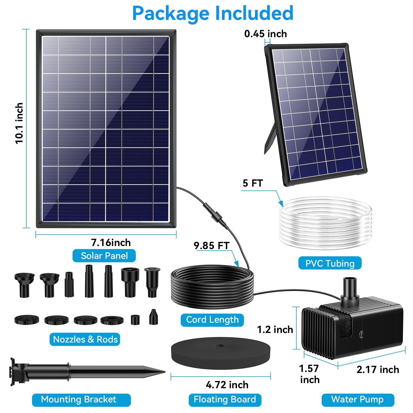 POPOSOAP solar fountain pump with 5ft tubing